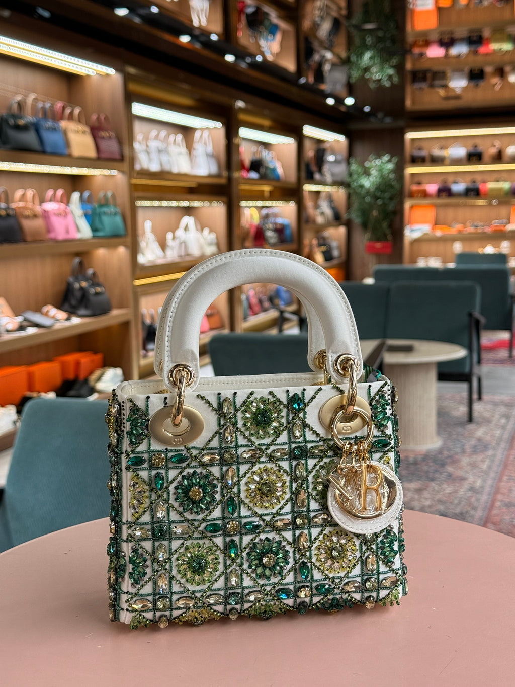 Dior | Lady Dior – Patent Leather – White/Green – Gold Hardware