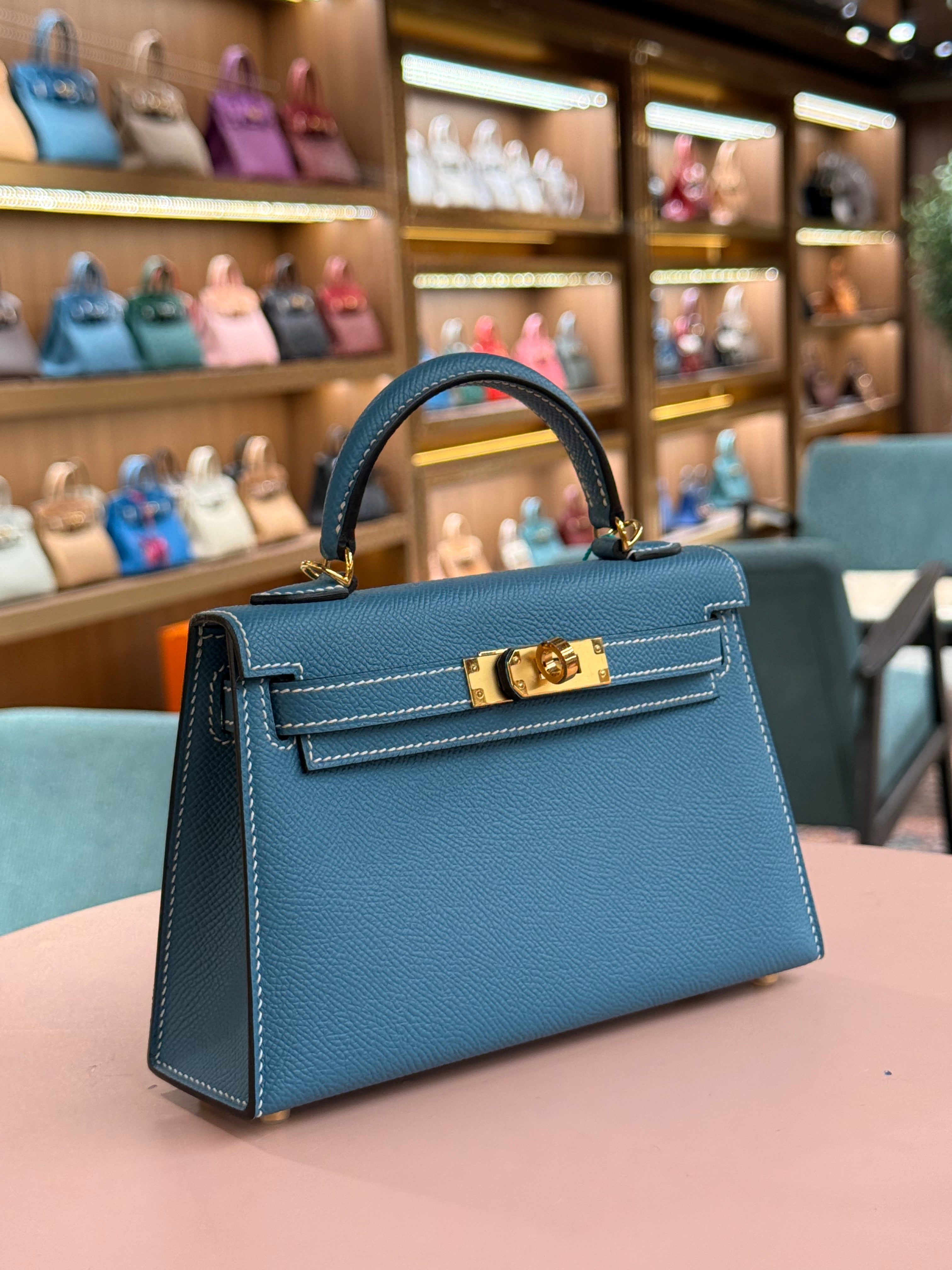 Hermes | Kelly (Mini) – Epsom – Bleu Brume – Gold Hardware