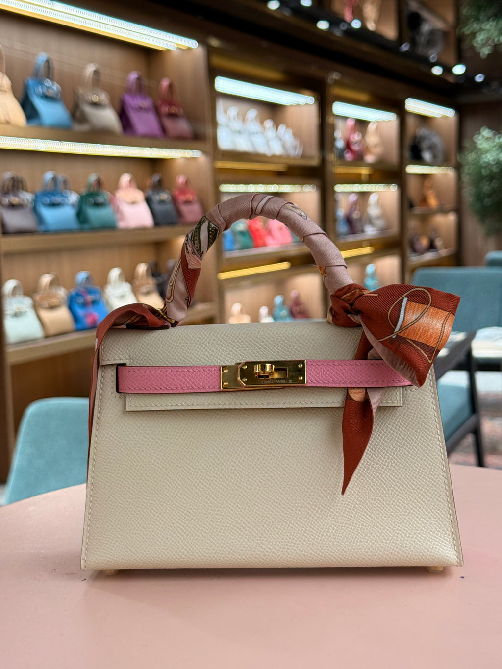 Hermes | Kelly (Mini) – Epsom – Cream/Pink – Gold Hardware