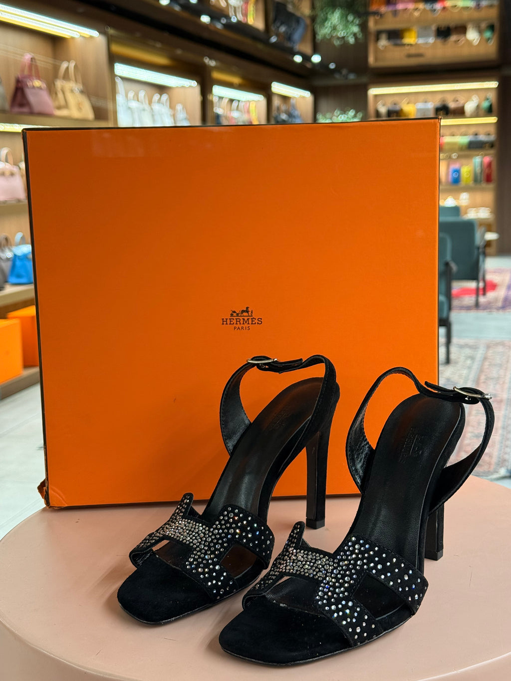 Hermes | Ella-105-Sandal – Suede – Black – Silver Hardware