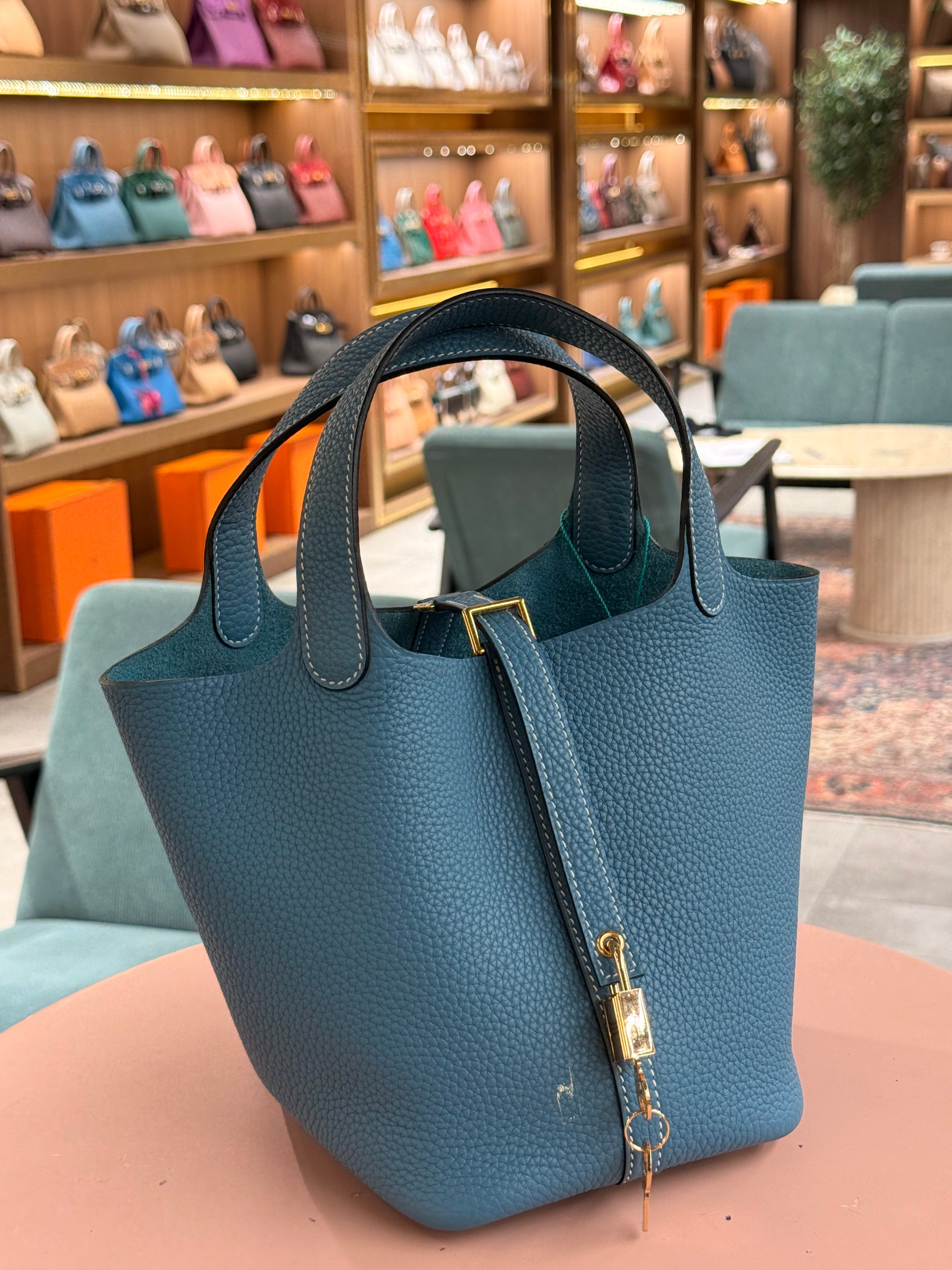 Hermes | Picotin (PM) – Taurillon Clemence – Bleu Agate – Gold Hardware