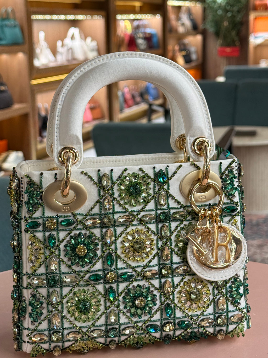 Dior | Lady Dior – Patent Leather – White/Green – Gold Hardware