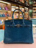 Hermes | Birkin (30) – Crocodile – Blue – Palladium Hardware