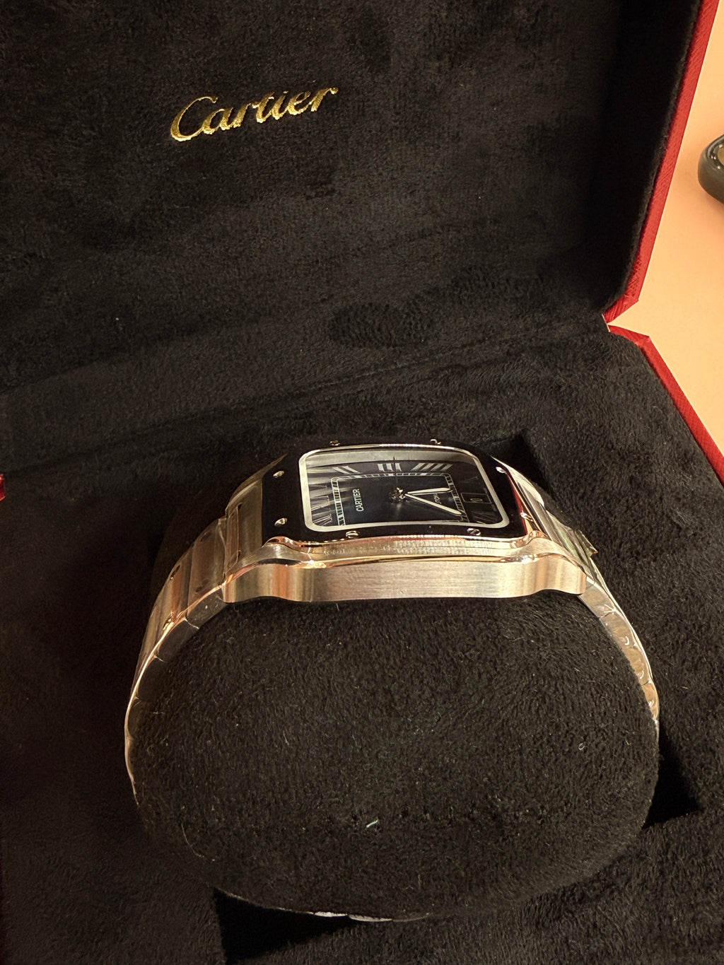 Cartier | Santos Man Watch – Stainless Steel – Black – Silver Hardware