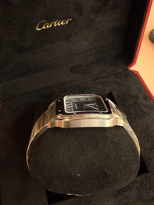 Cartier | Santos Man Watch – Stainless Steel – Black – Silver Hardware