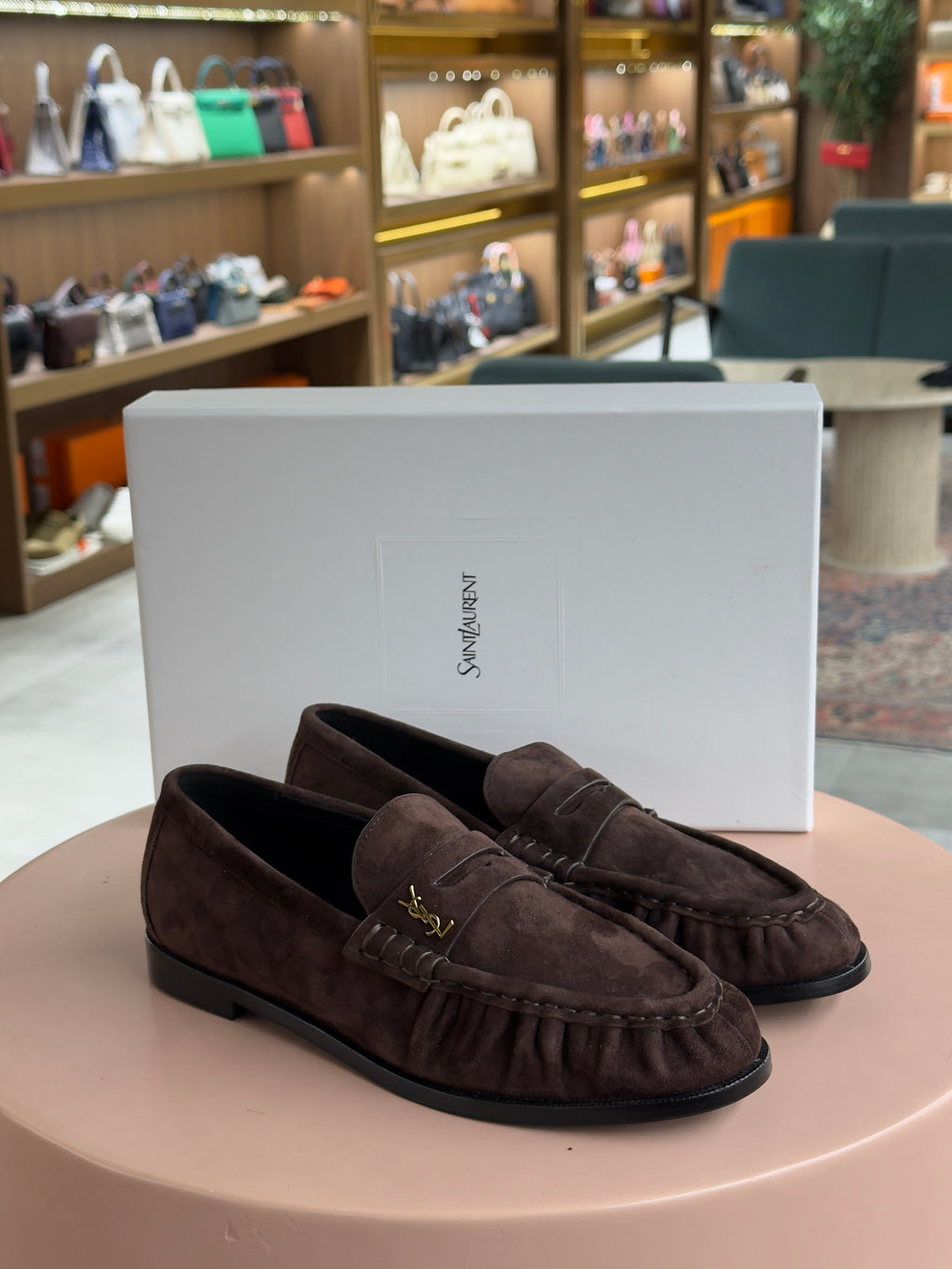YSL | Loafer Supple – Suede – Brown – Gold Hardware