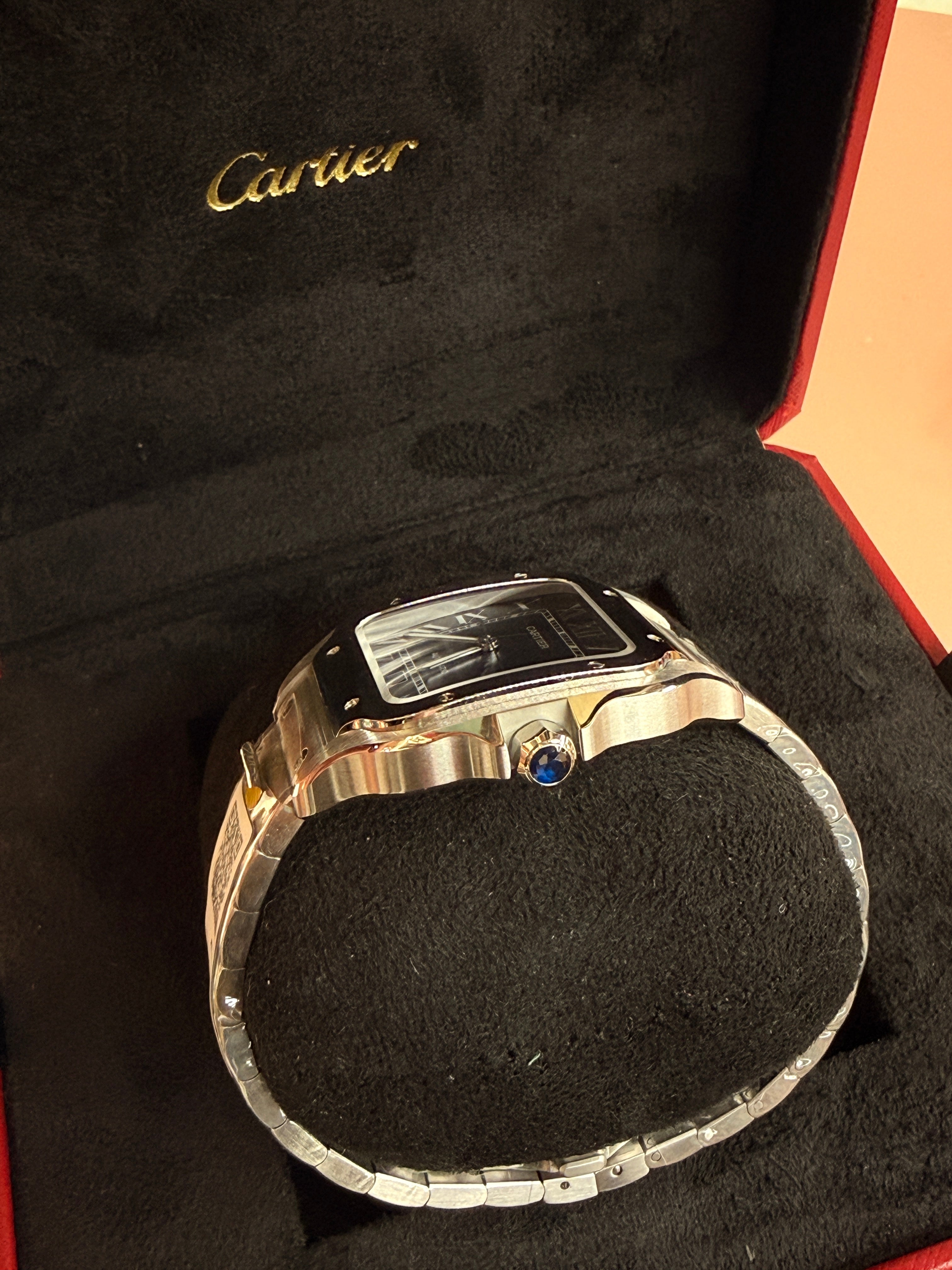 Cartier | Santos Man Watch – Stainless Steel – Black – Silver Hardware