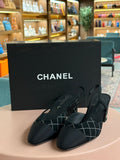 Chanel | Slingback Heels – Fabric – Black – Silver Hardware