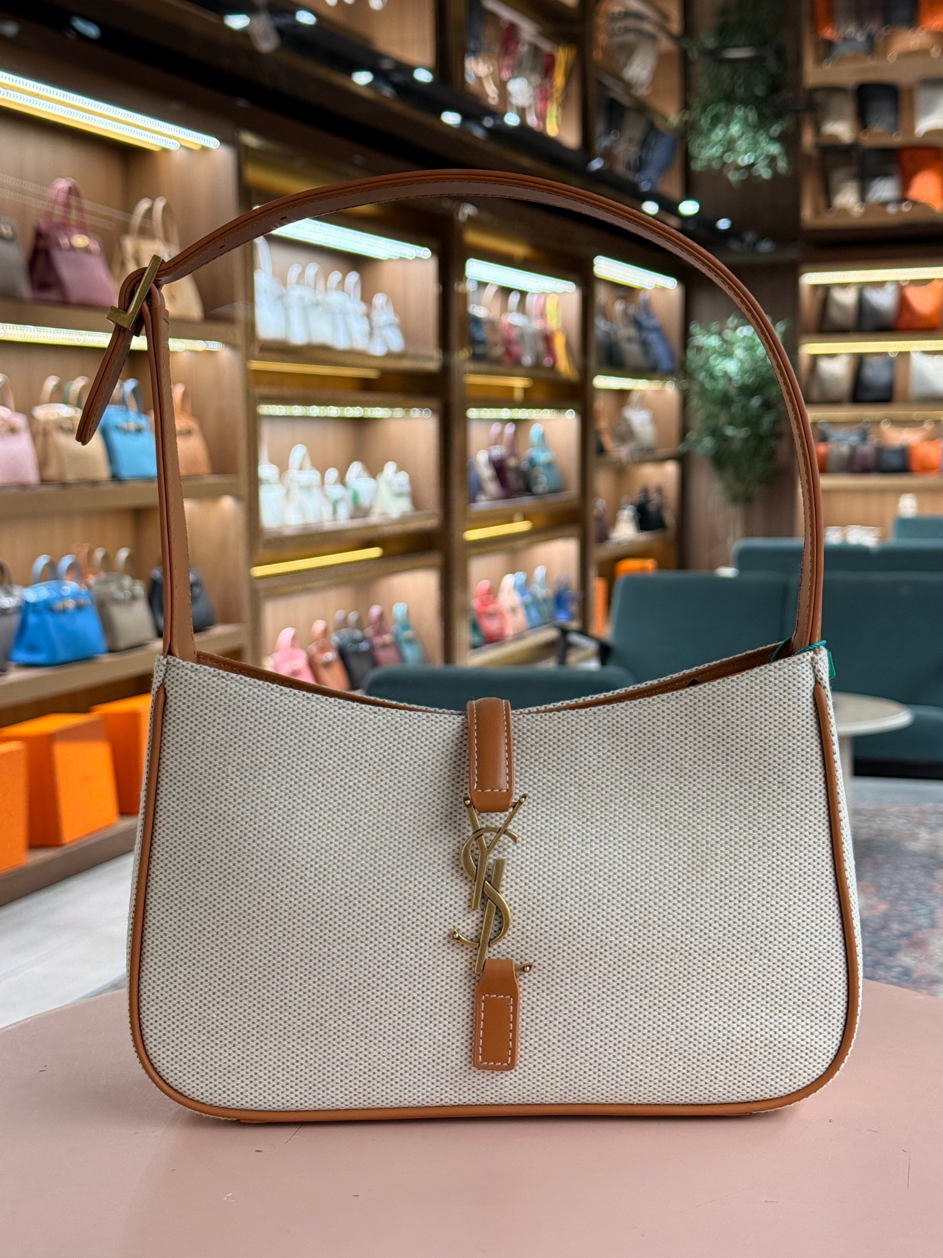 YSL | 5-to-7 Hobo – Canvas – Cream – Gold Hardware