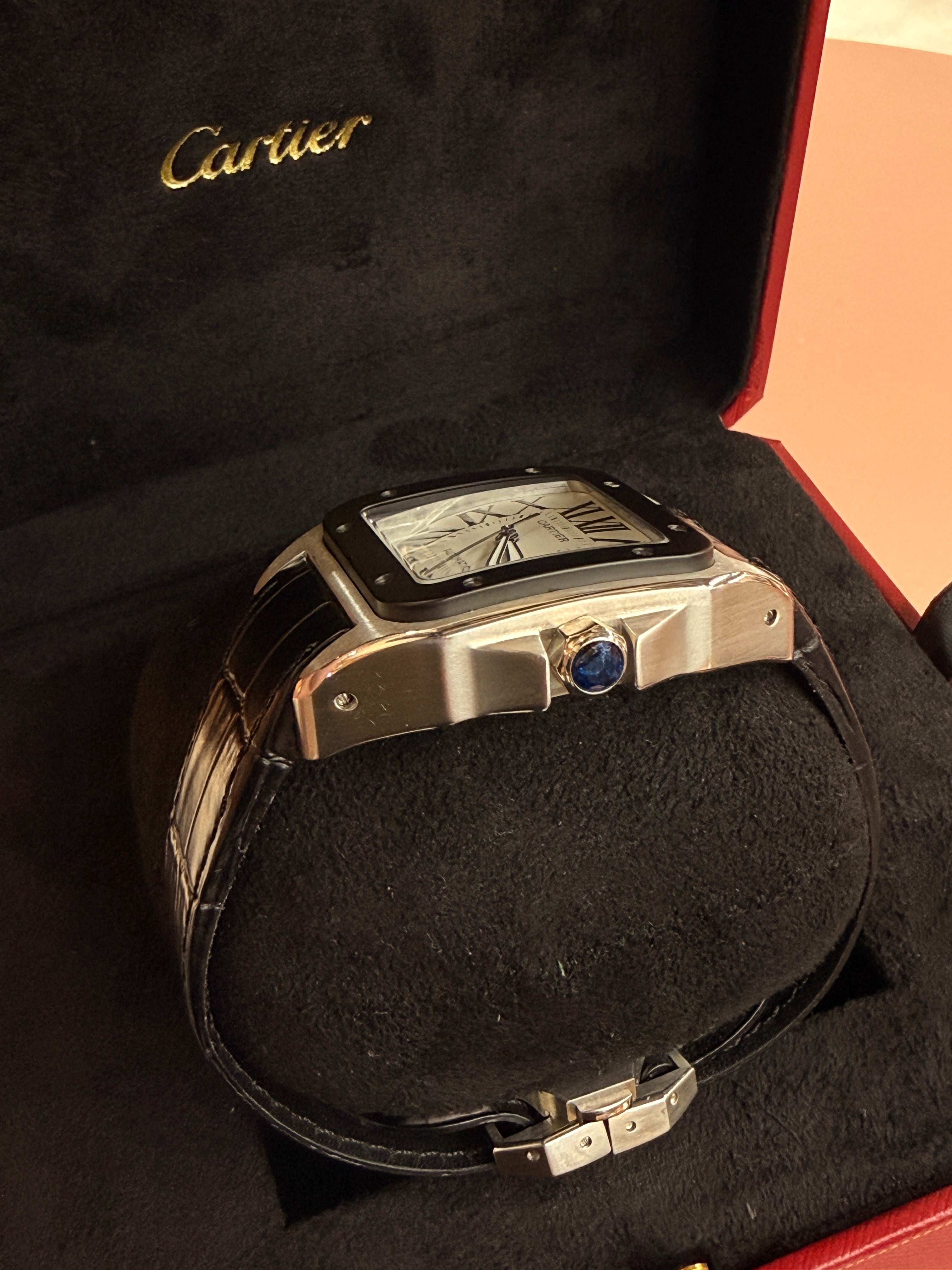 Cartier | Santos Man Watch – Stainless Steel – Silver – Silver Hardware