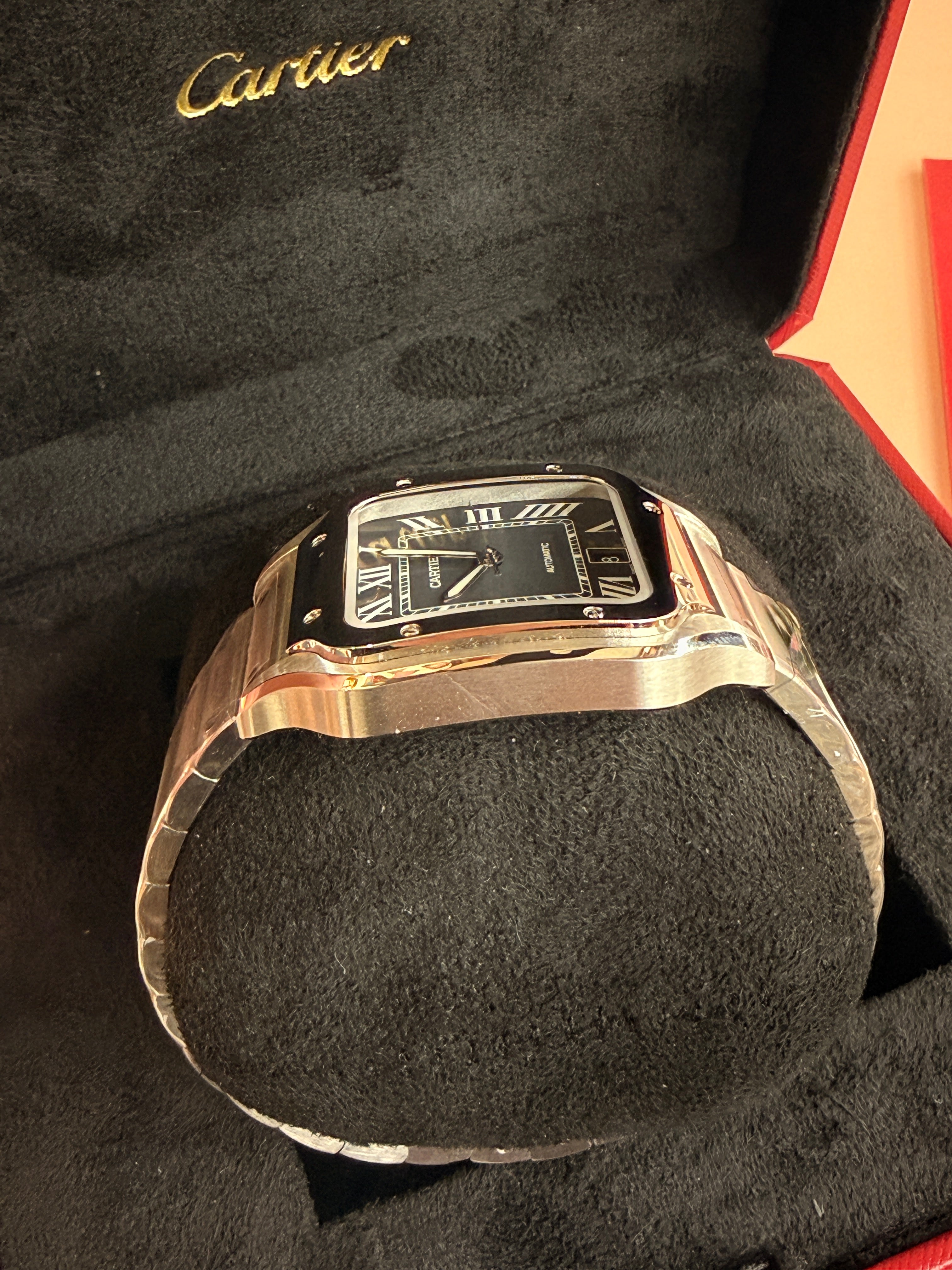 Cartier | Santos Man Watch – Stainless Steel – Black – Silver Hardware