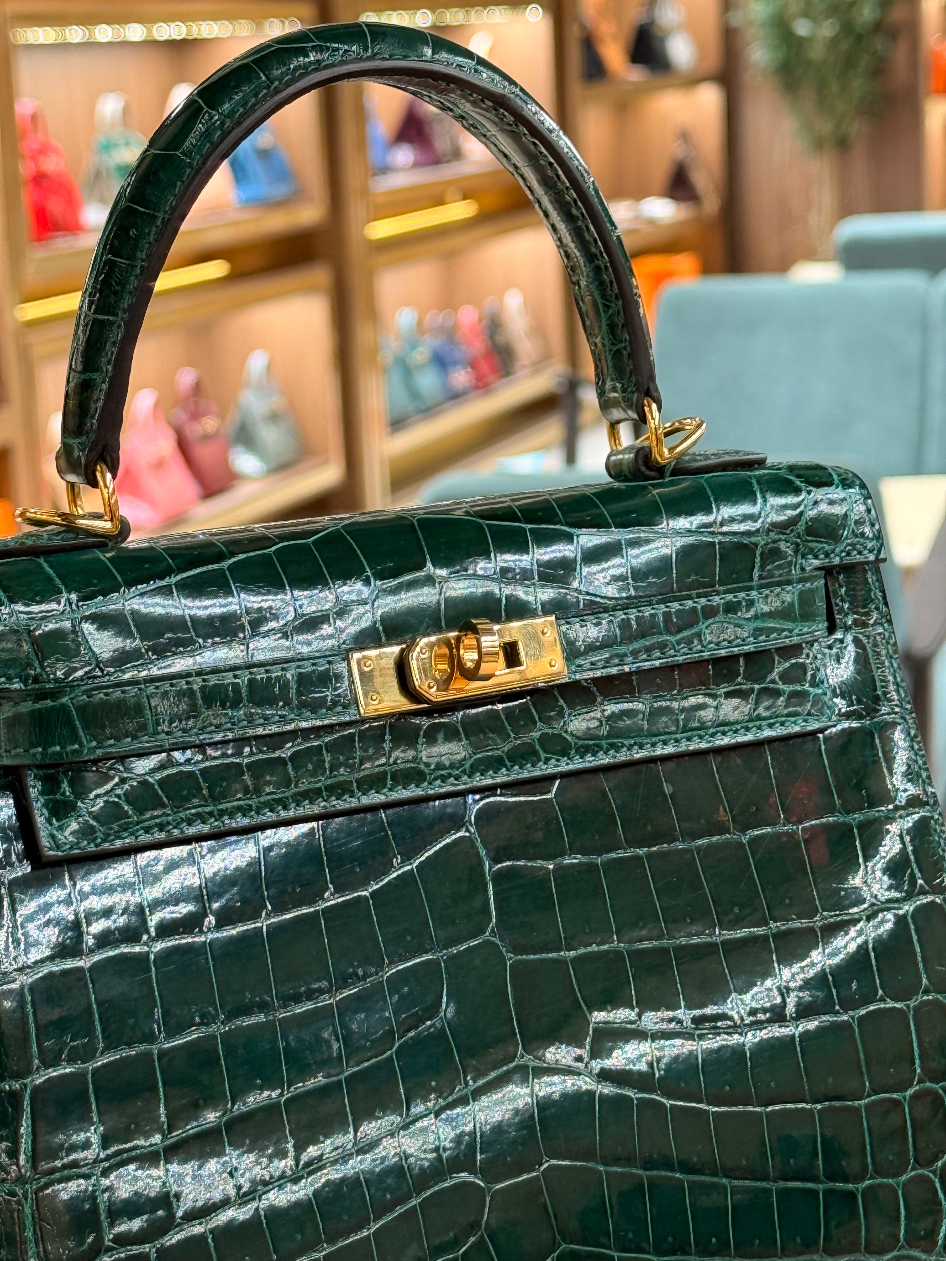 Hermes | Kelly (25) – Crocodile – Green – Gold Hardware