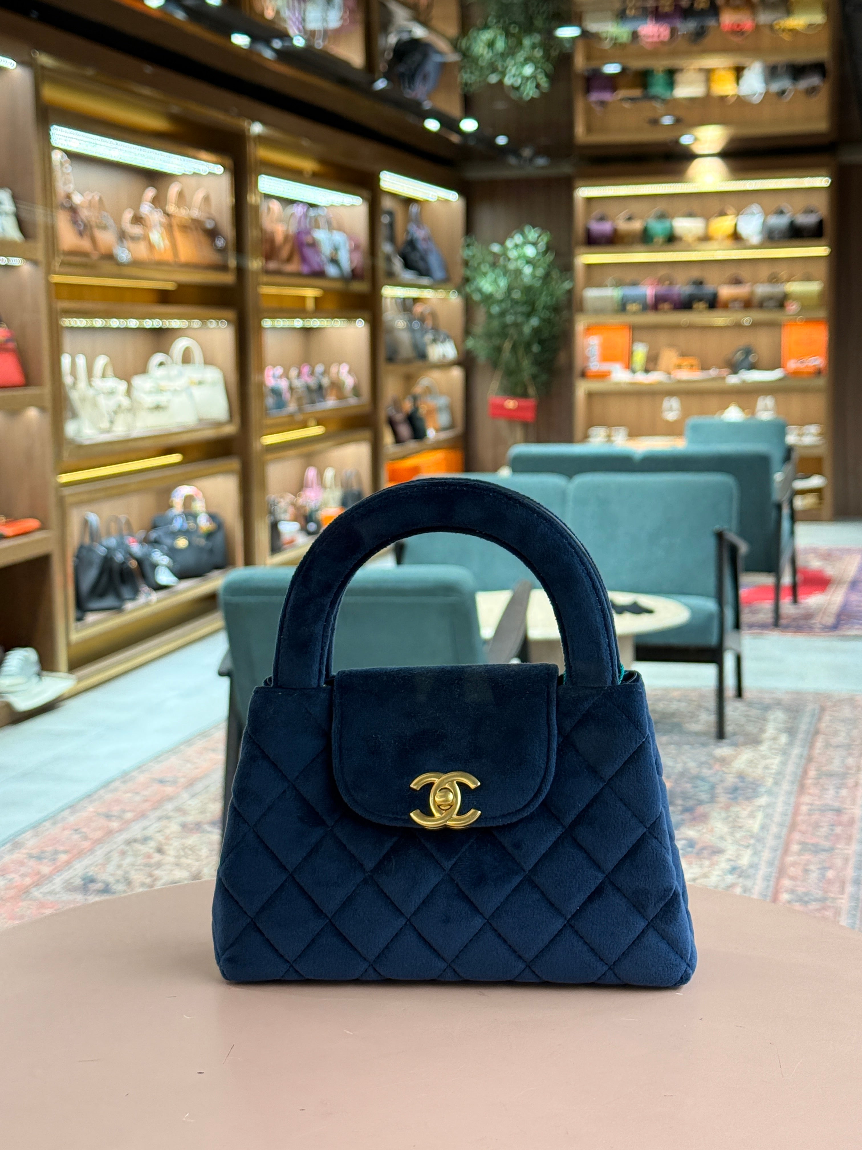 Chanel | Kelly Shopper – Suede – Navy – Gold Hardware