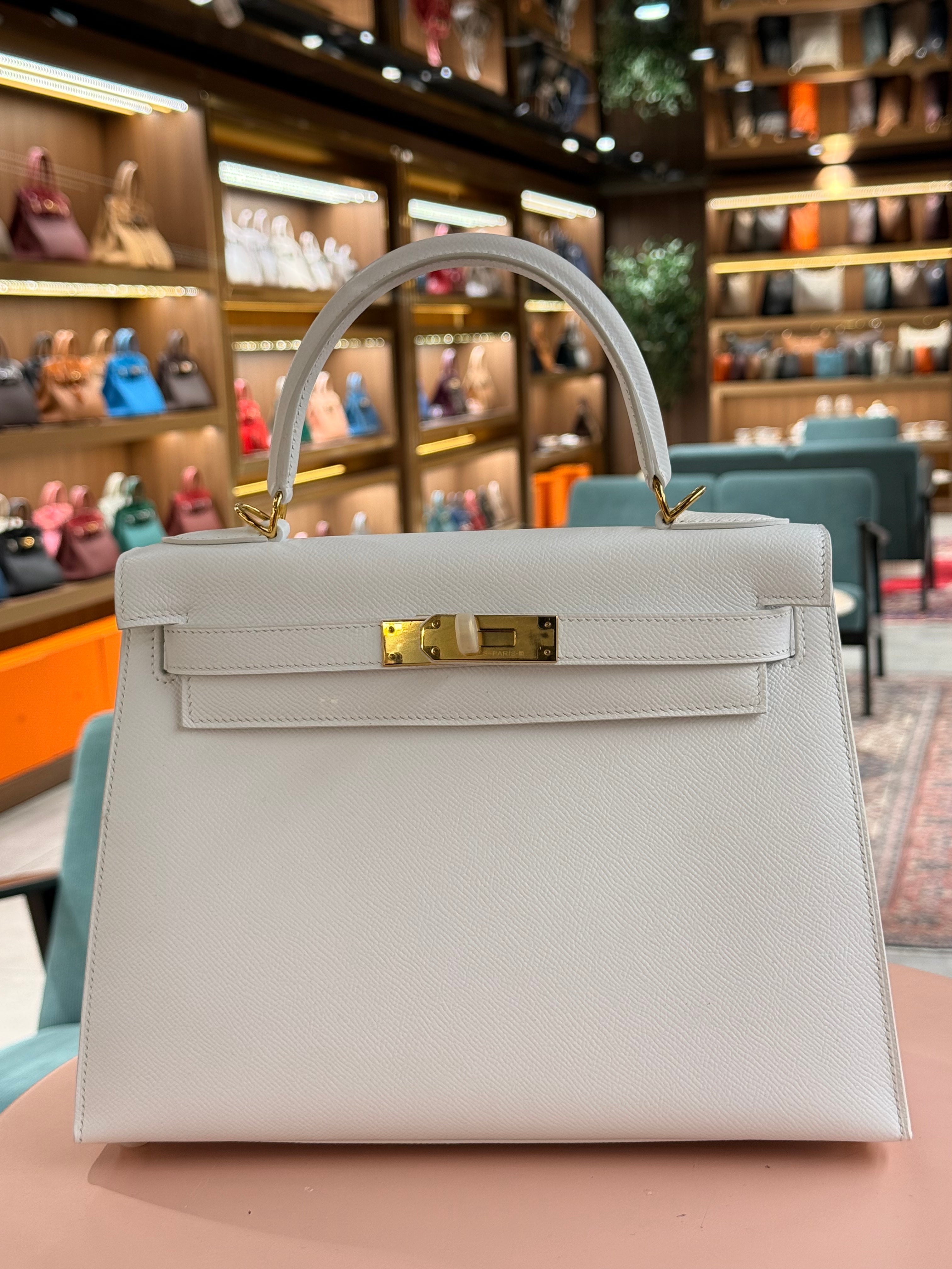 Hermes | Kelly (28) – Epsom – Blanc – Gold Hardware