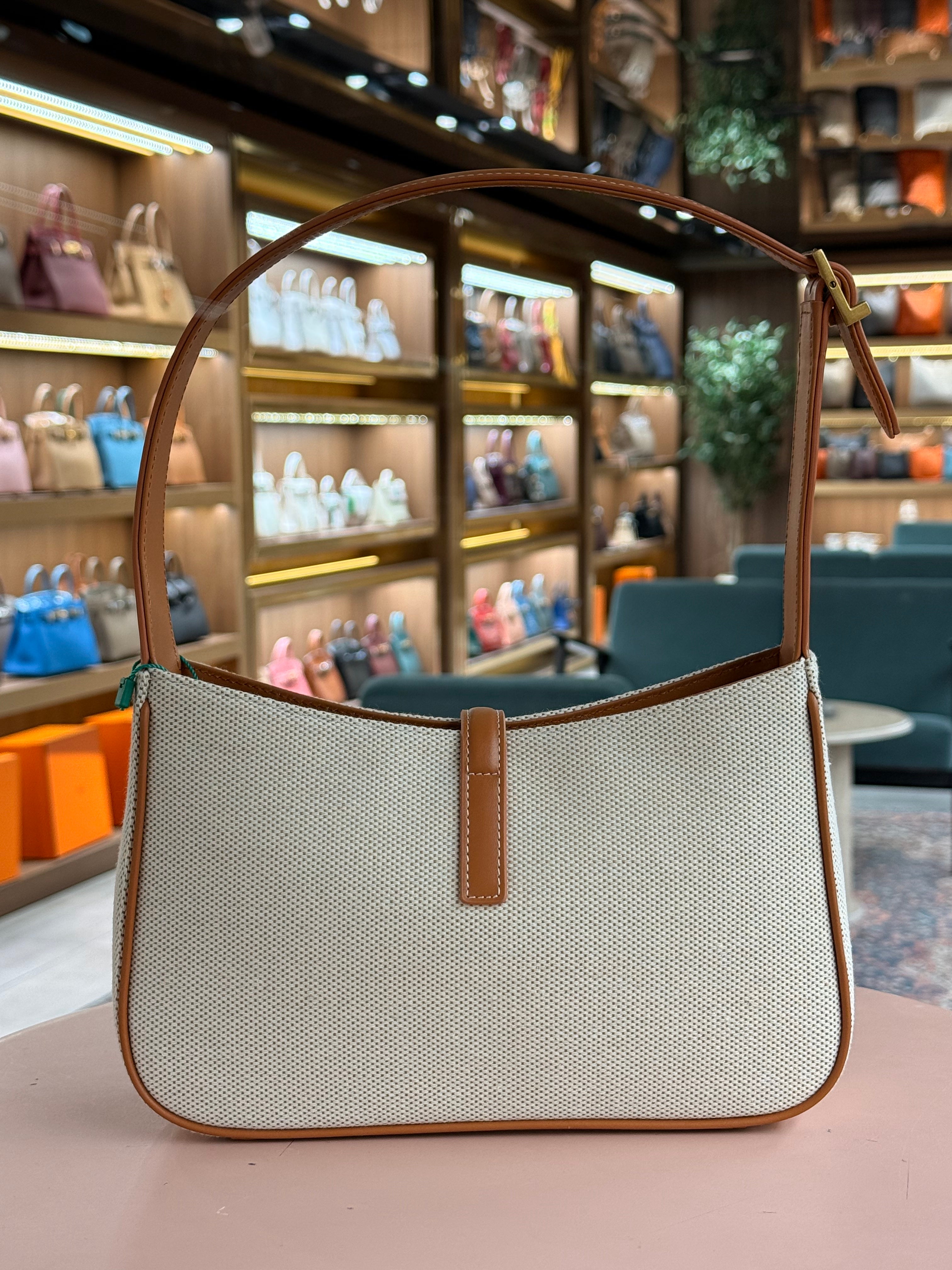 YSL | 5-to-7 Hobo – Canvas – Cream – Gold Hardware