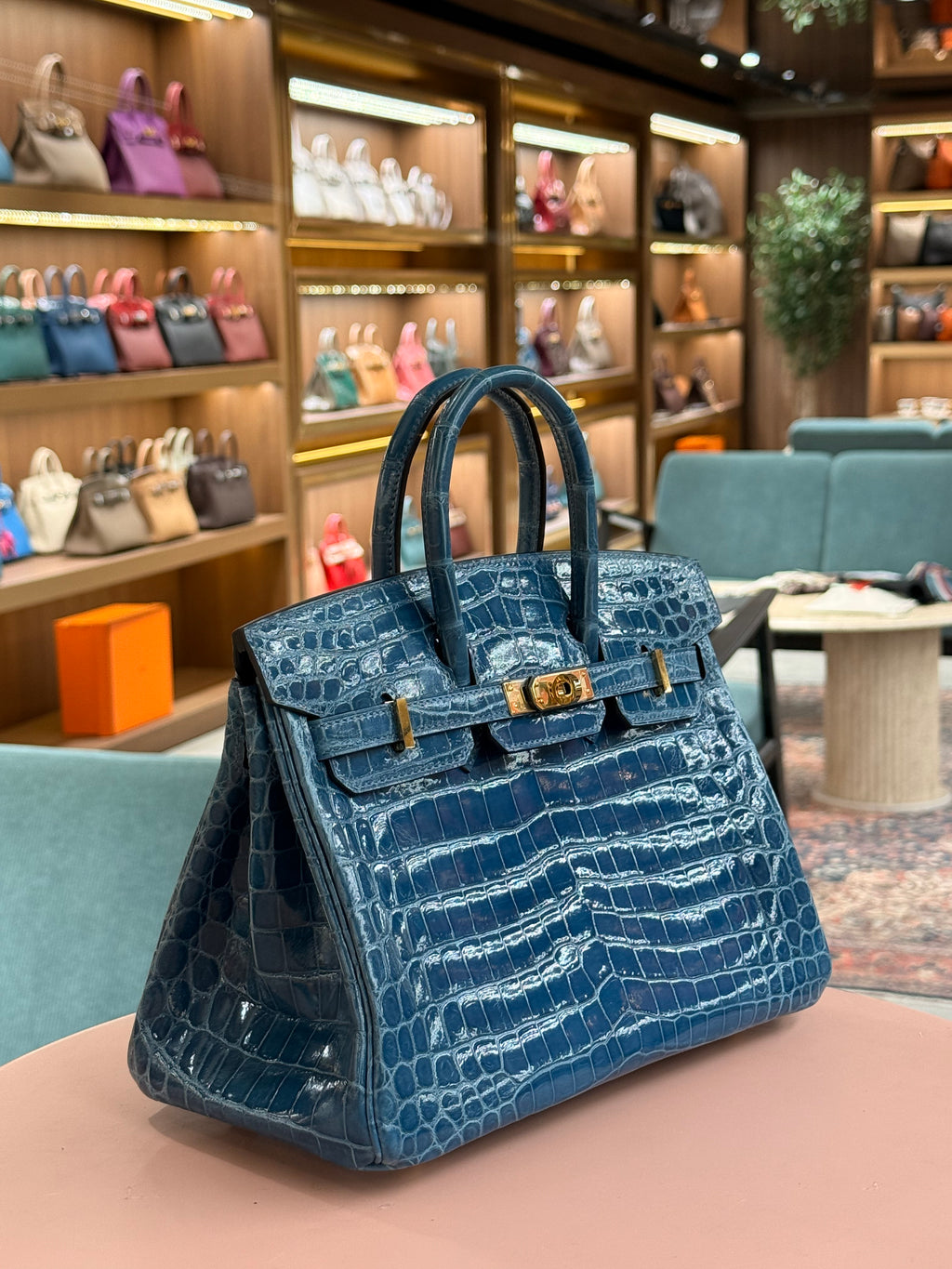Hermes | Birkin (25) – Crocodile – Bleu Brume – Gold Hardware