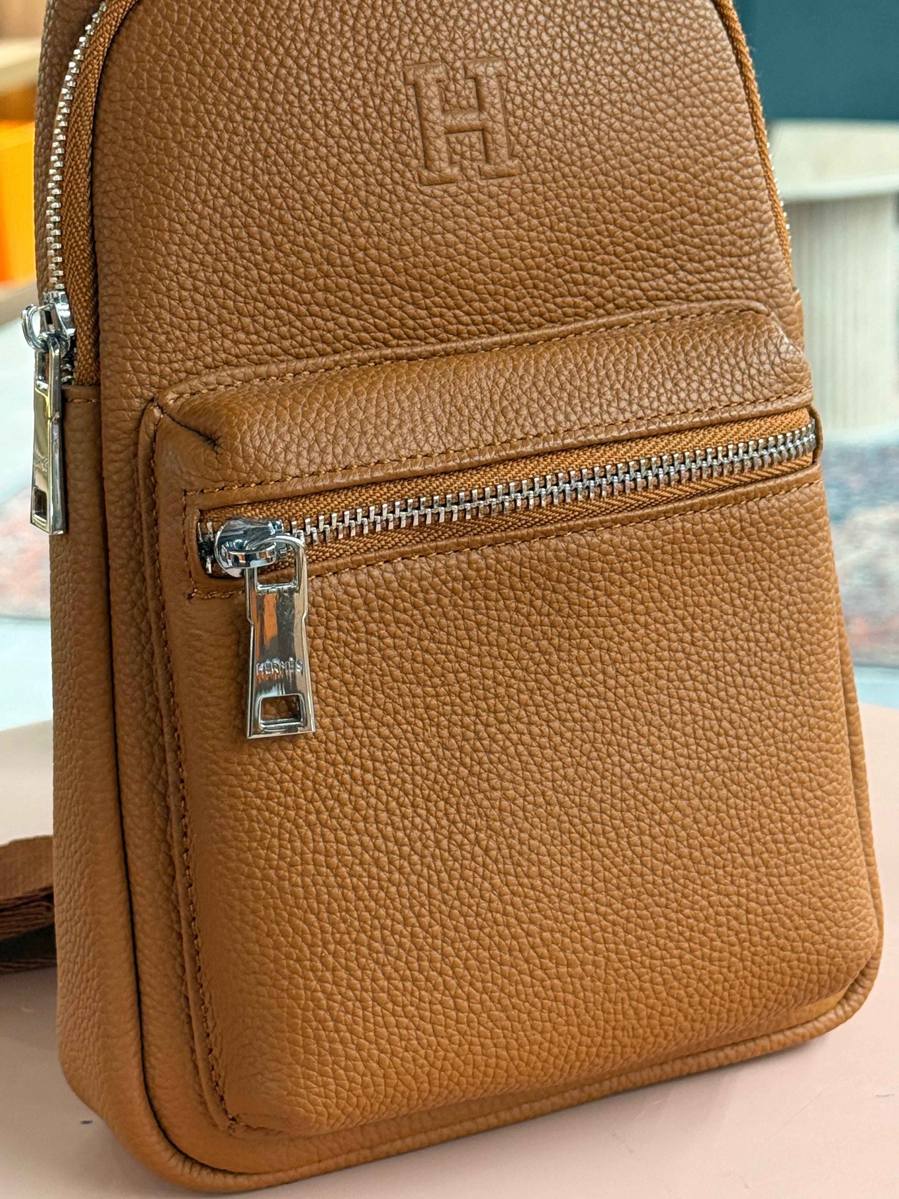 Hermes | Genuine Leather Chest Bag – Leather – Orange – Silver Hardware