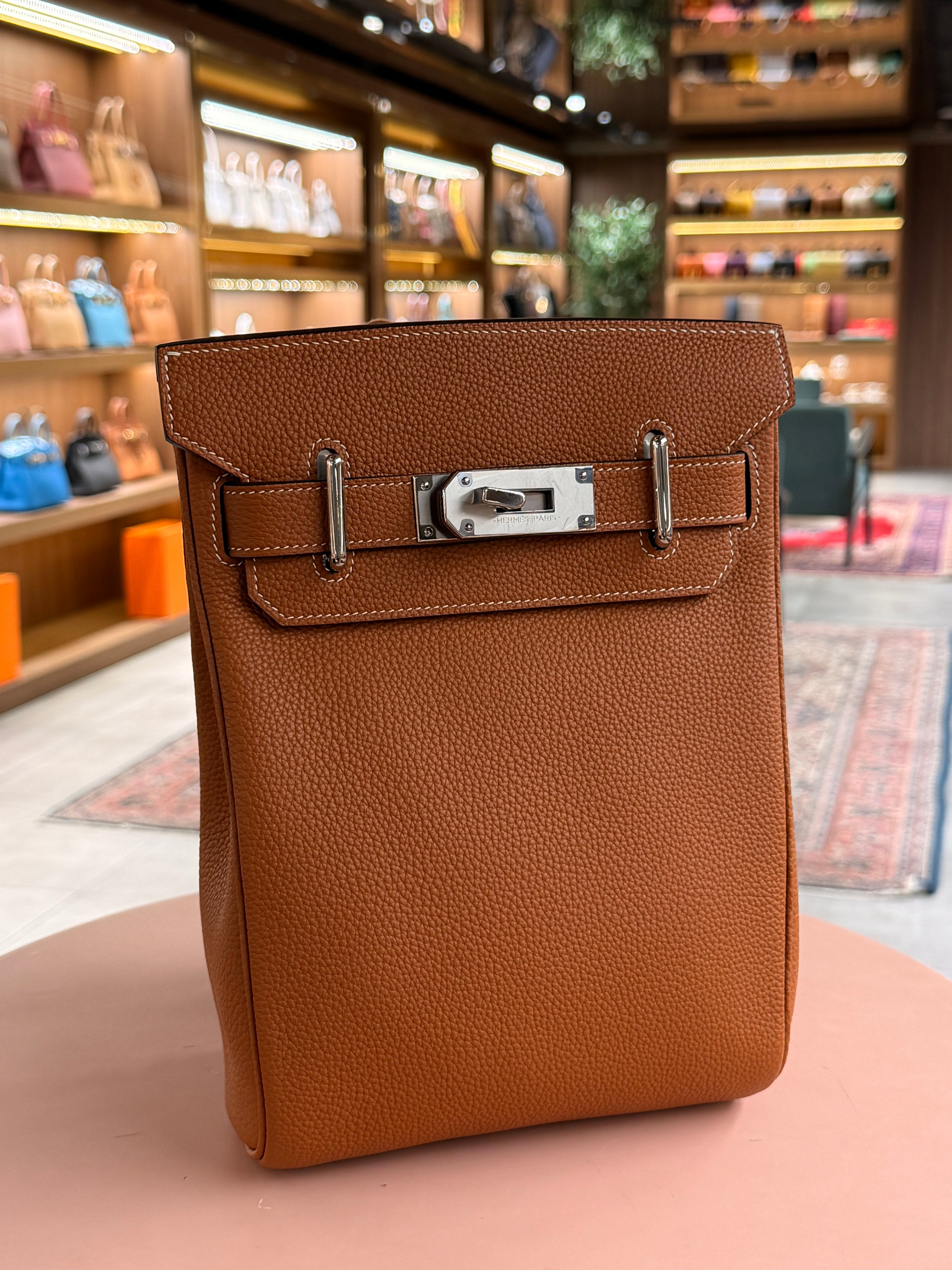Hermes | Hac a Dos Backpack – Togo – Orange – Silver Hardware