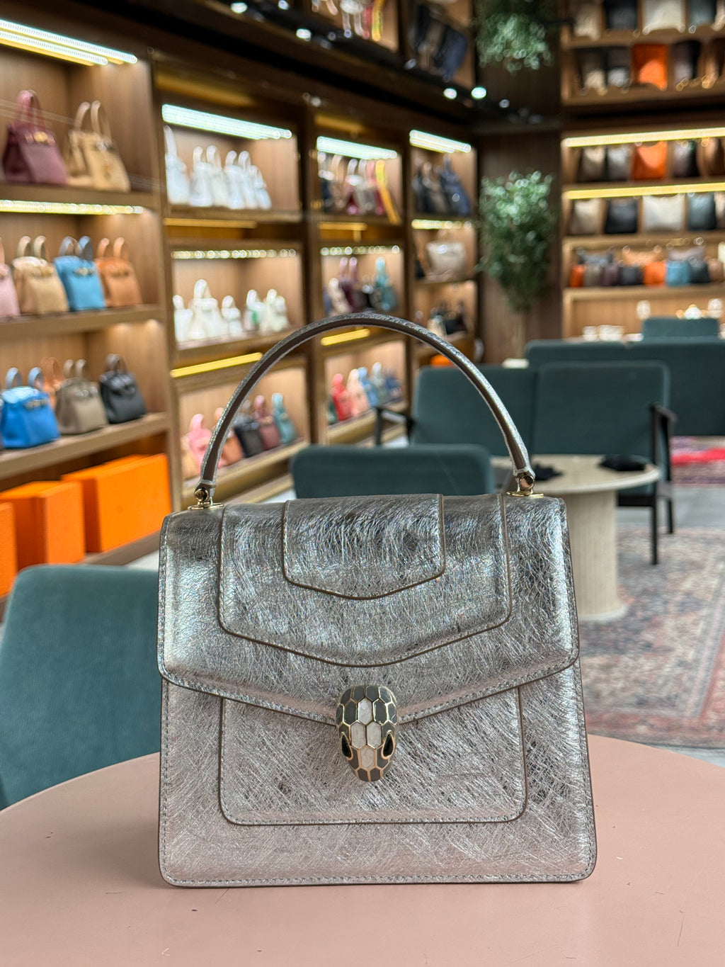 Bulgari | Serpenti Forever Top Handle (19) – Leather – Silver – Gold Hardware