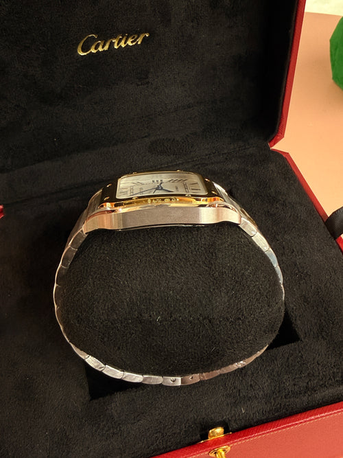 Cartier | Santos Man Watch – Stainless Steel – Silver – Gold Hardware