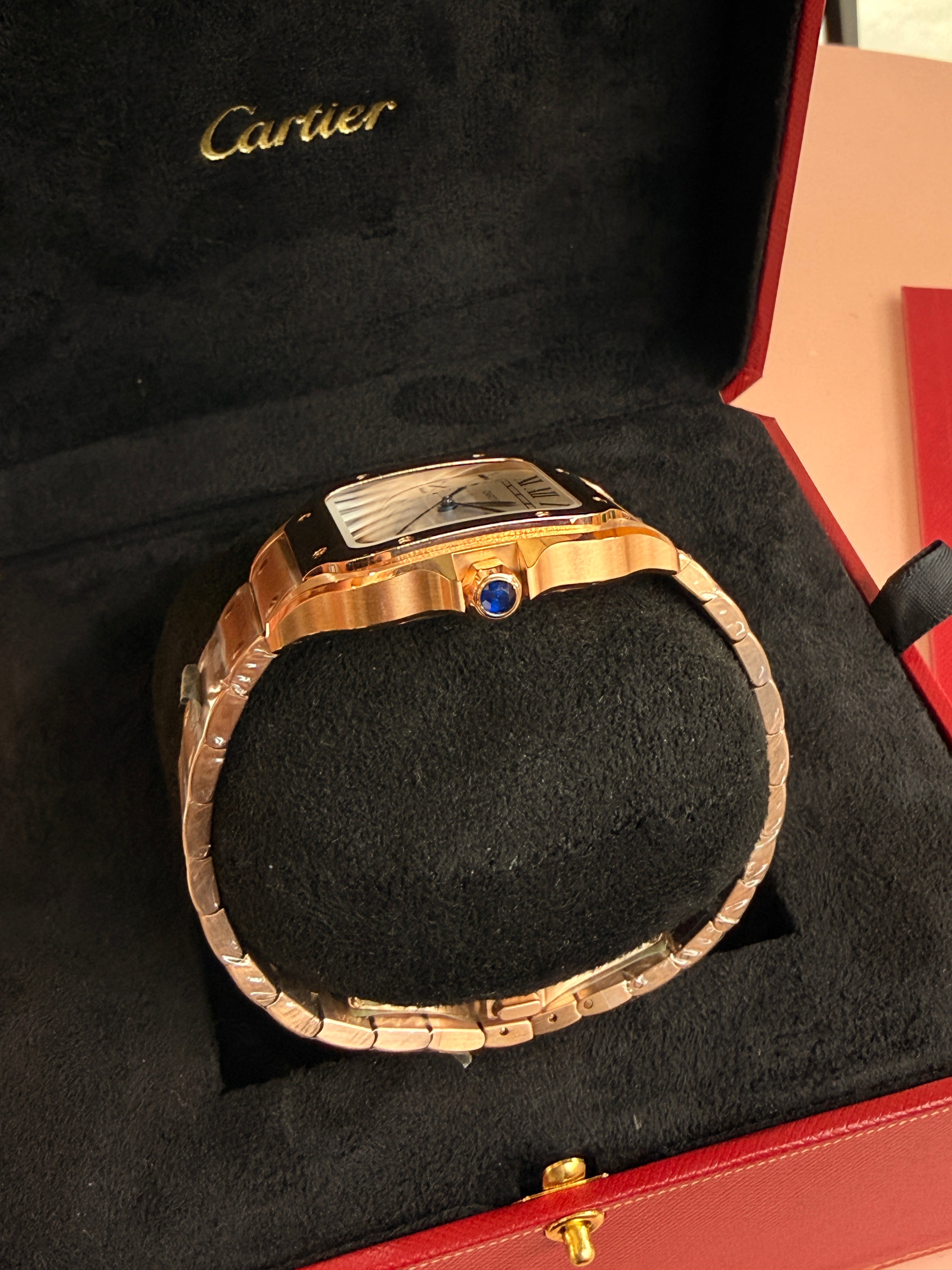 Cartier | Santos Man Watch – Stainless Steel – Silver – Rose Gold