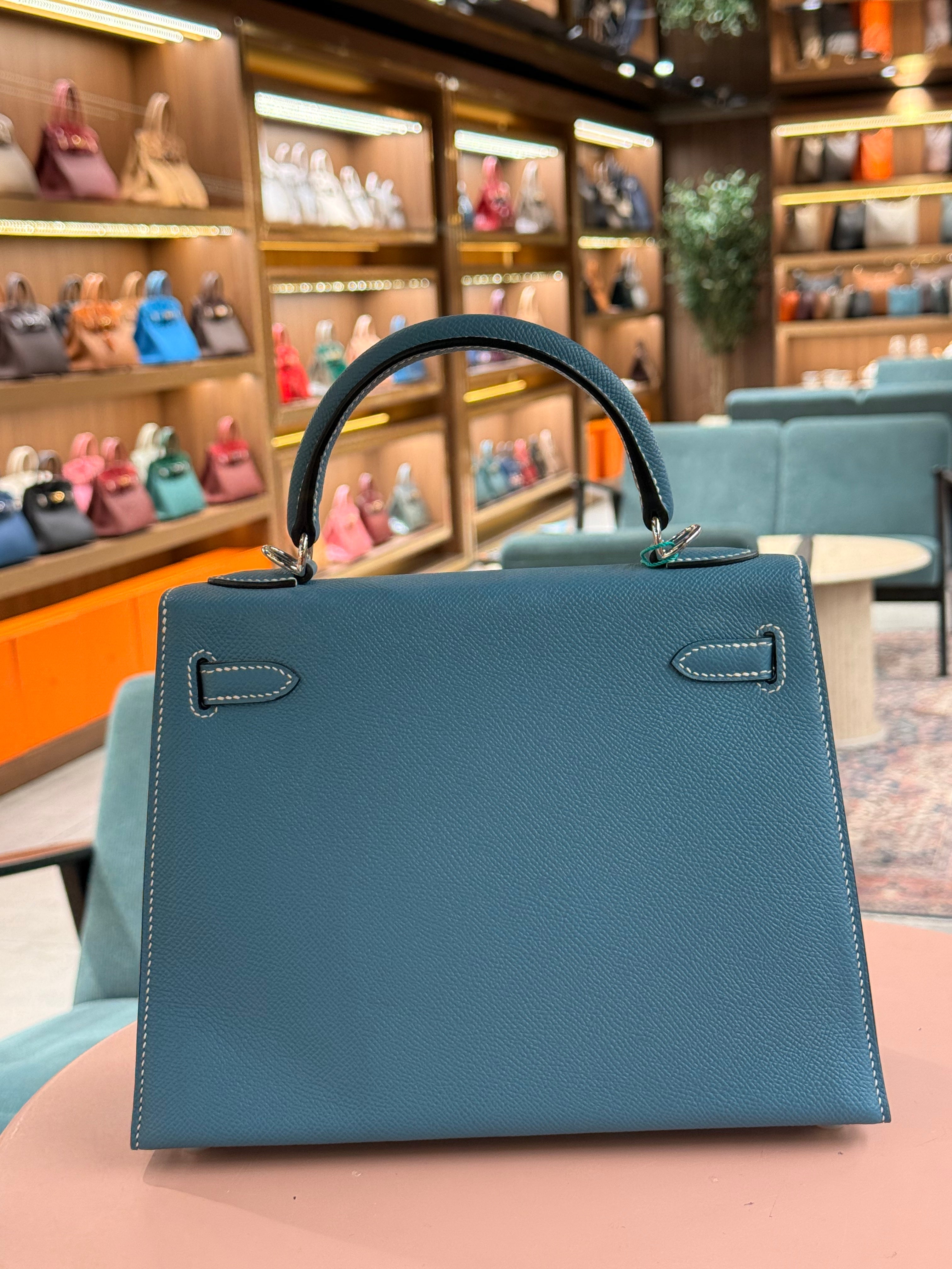 Hermes | Kelly (25) – Epsom – Bleu Brume – Palladium Hardware