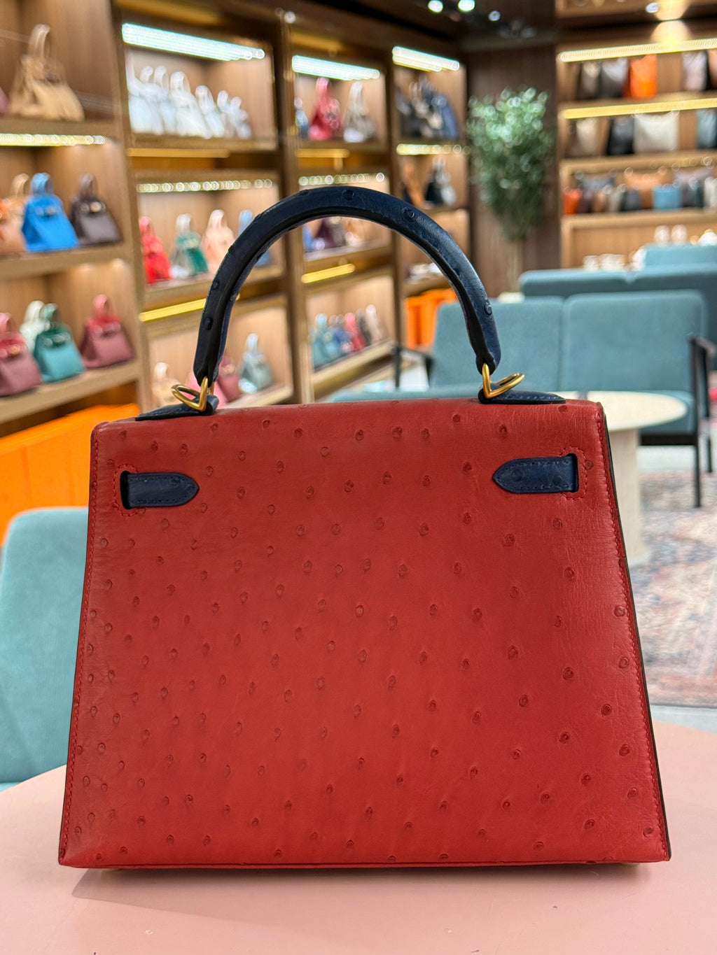 Hermes | Kelly (25) – Ostrich – Red – Gold Hardware