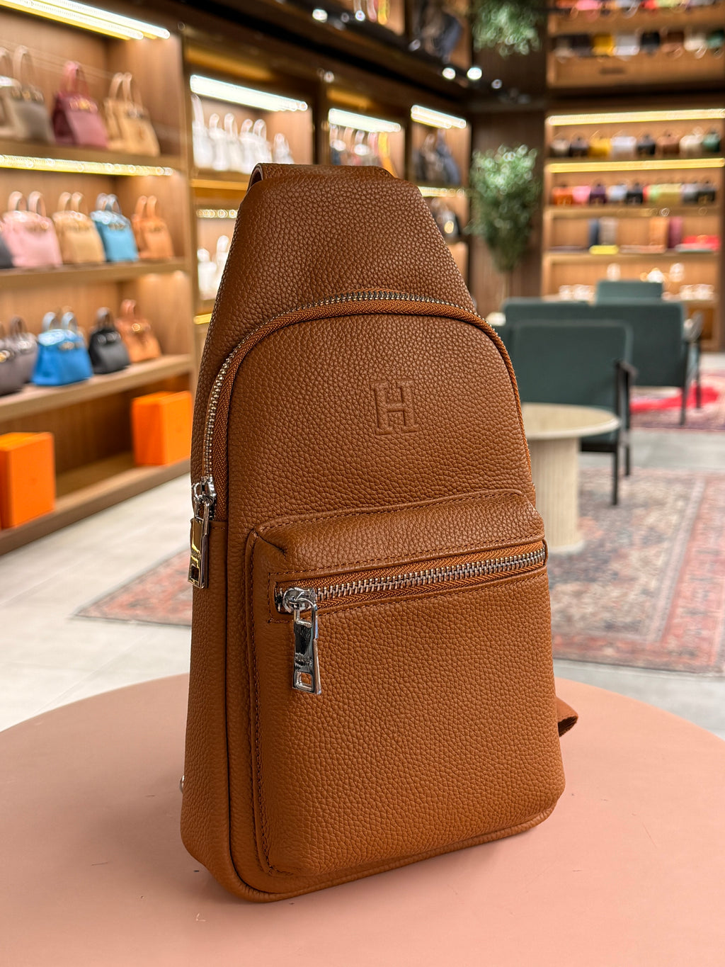 Hermes | Genuine Leather Chest Bag – Leather – Orange – Silver Hardware