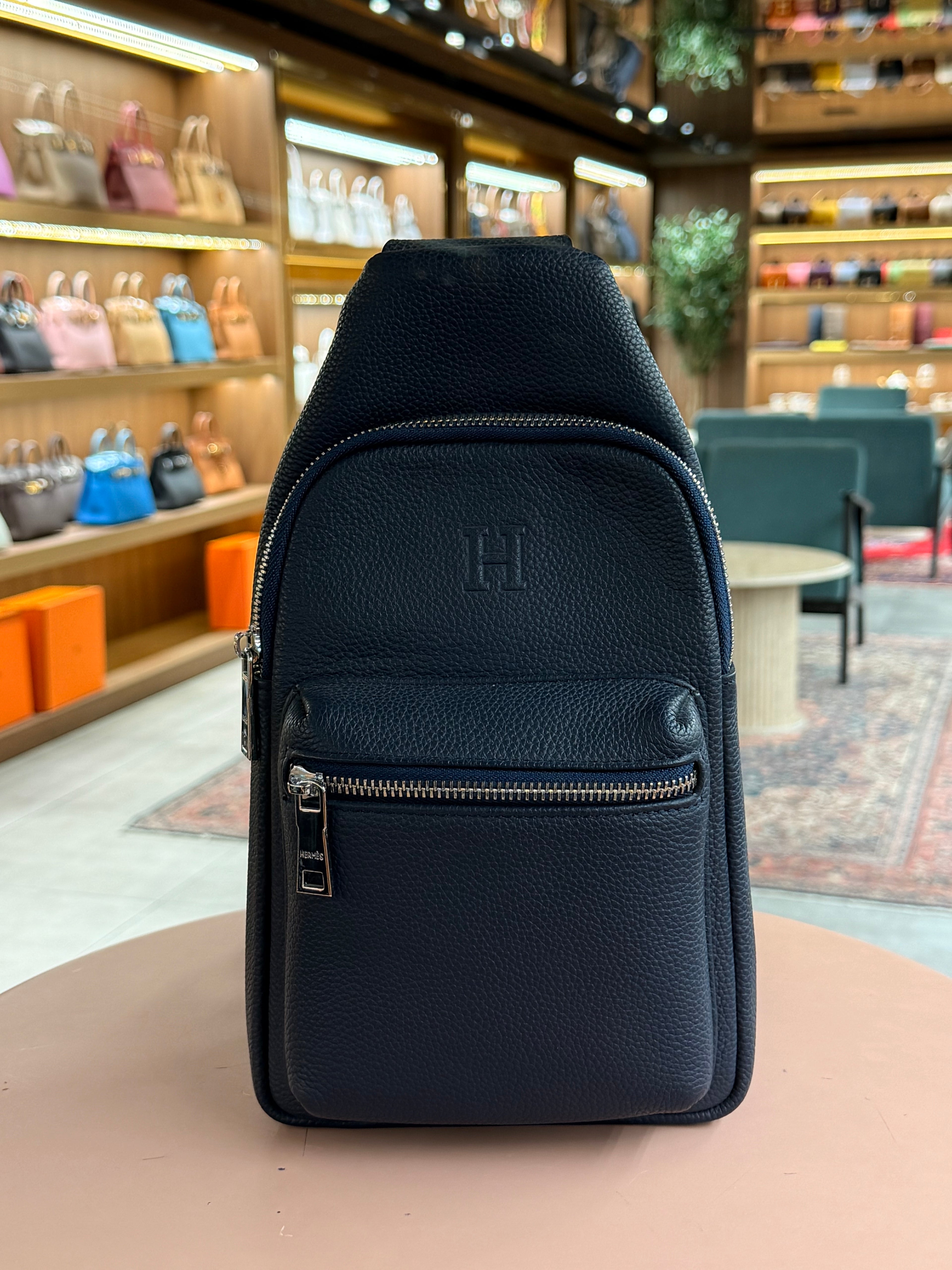 Hermes | Genuine Leather Chest Bag – Leather – Black – Silver Hardware