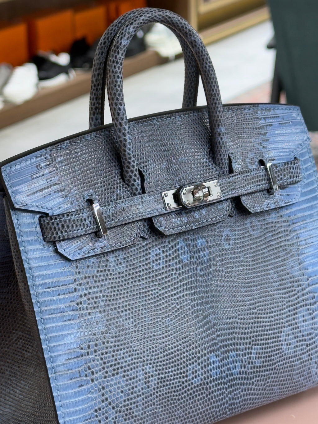 Hermes | Birkin (20) – Lizard – Blue – Palladium Hardware