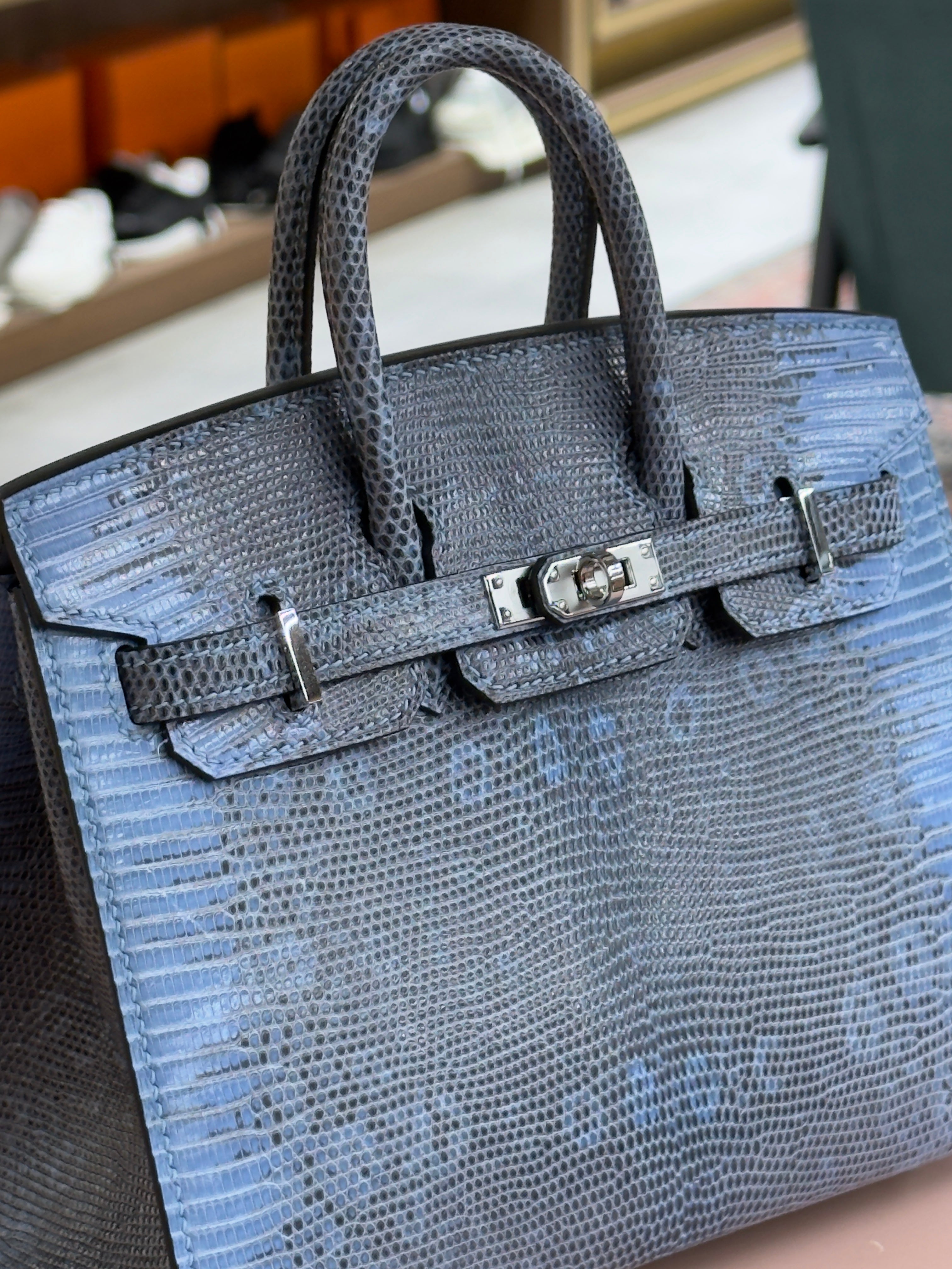 Hermes | Birkin (20) – Lizard – Blue – Palladium Hardware