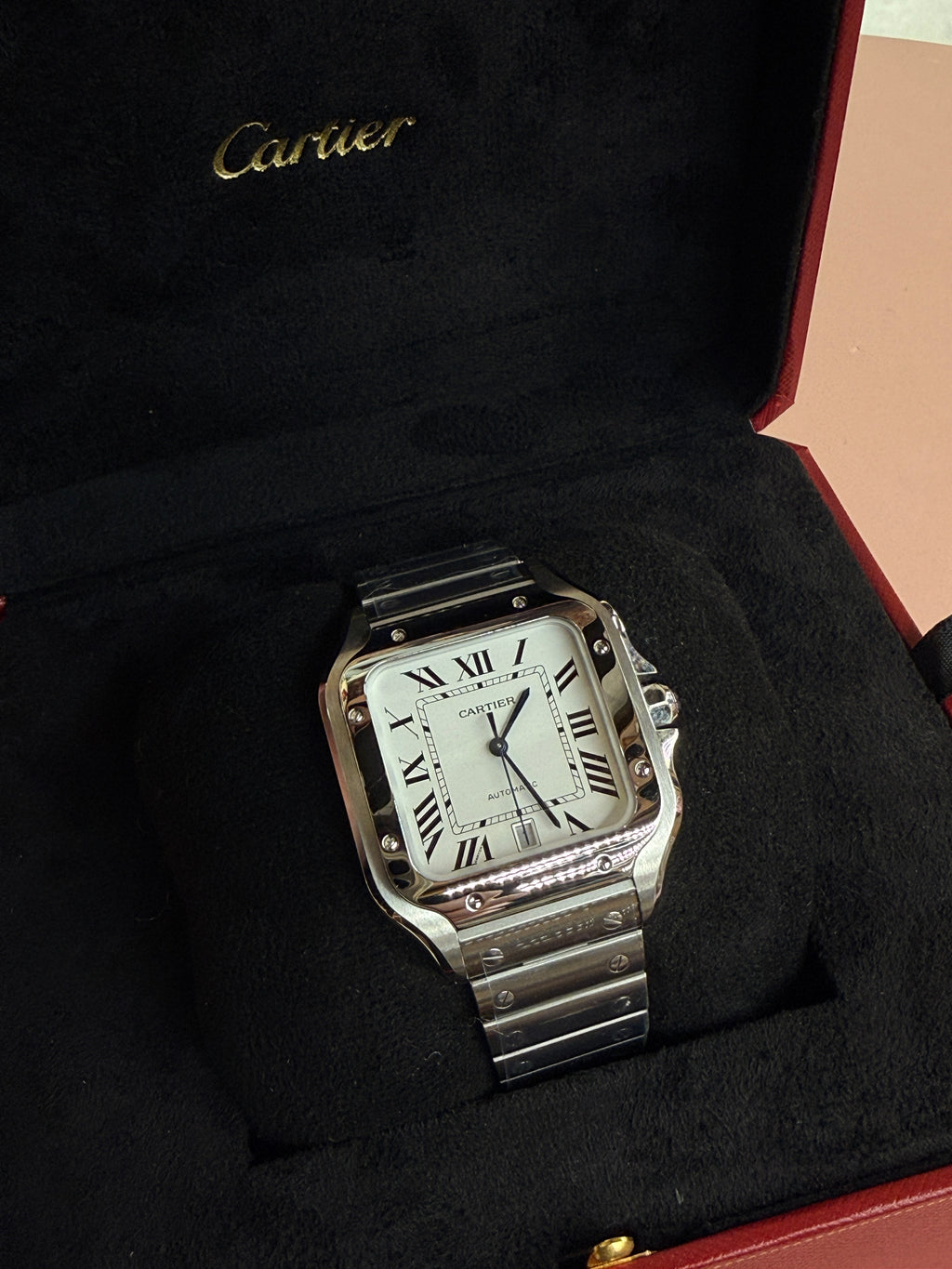 Cartier | Santos Man Watch – Stainless Steel – Silver – Silver Hardware