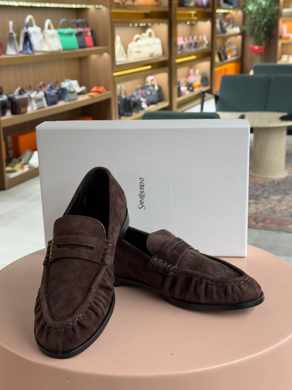 YSL | Loafer Supple – Suede – Brown – Gold Hardware