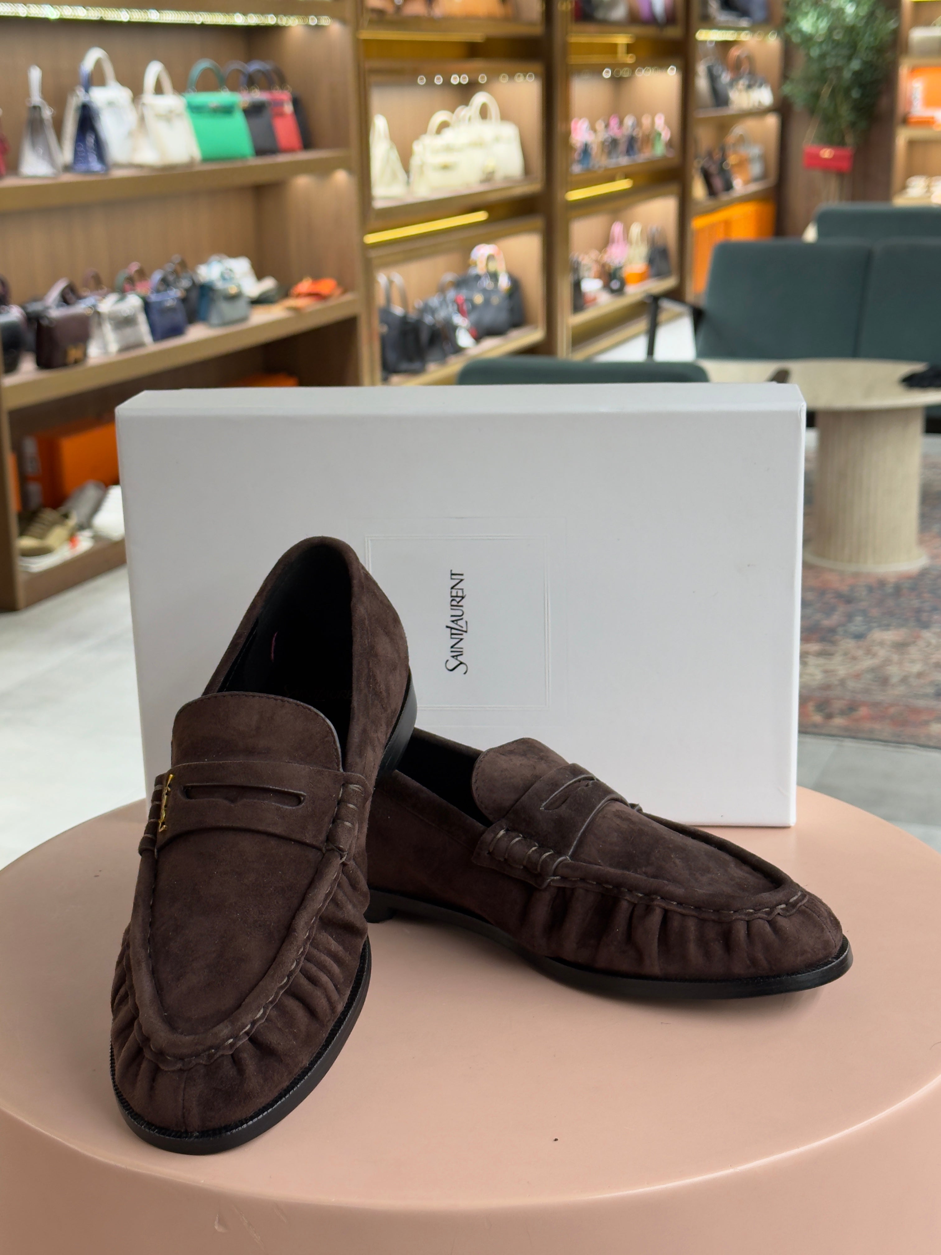 YSL | Loafer Supple – Suede – Brown – Gold Hardware