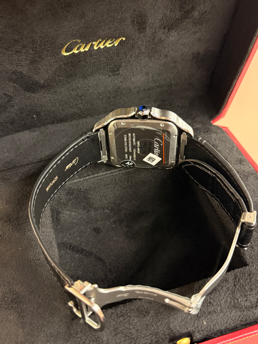 Cartier | Santos Man Watch – Stainless Steel – Black – Silver Hardware