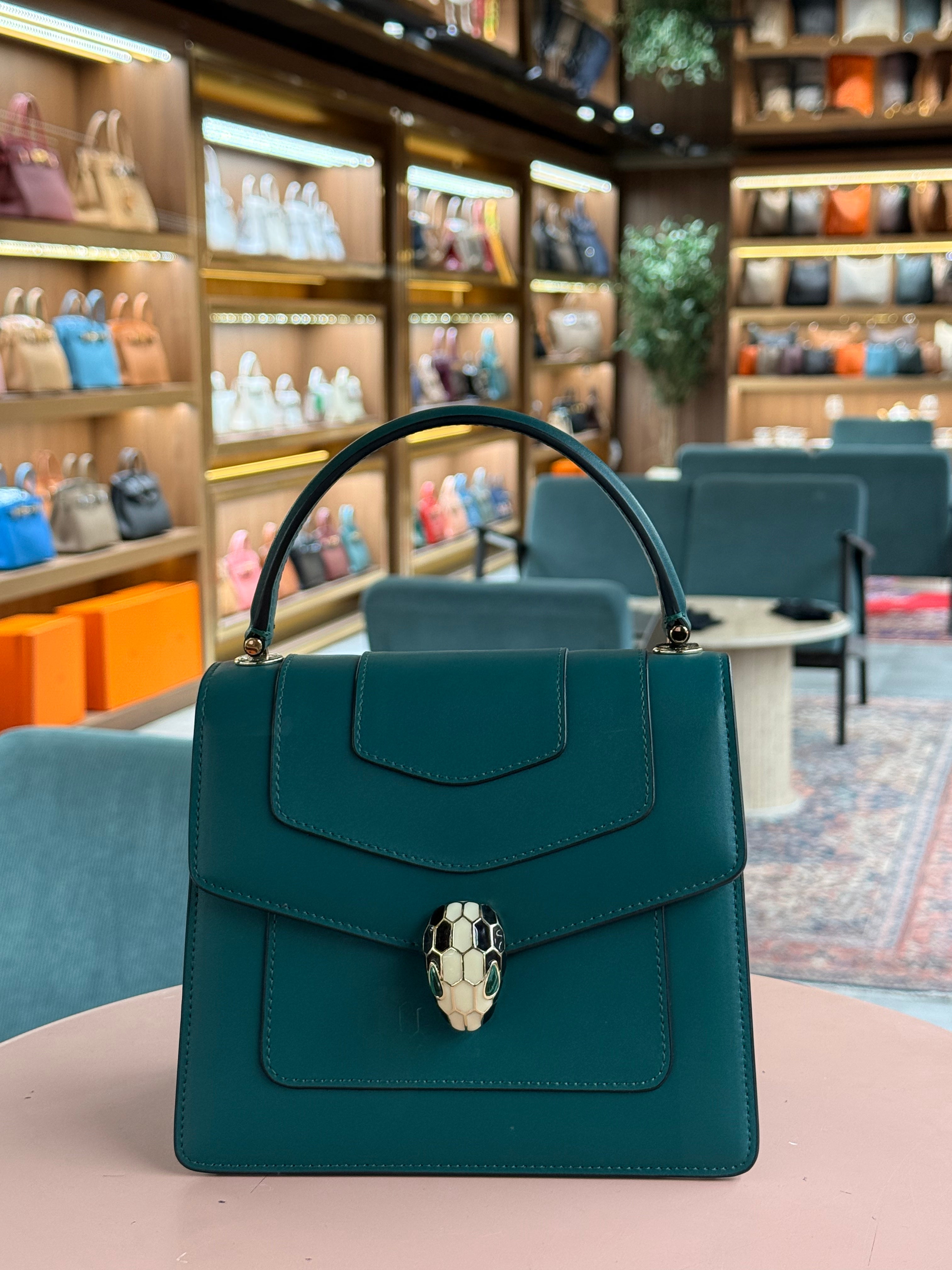 Bulgari | Serpenti Forever Top Handle (19) – Leather – Teal – Gold Hardware