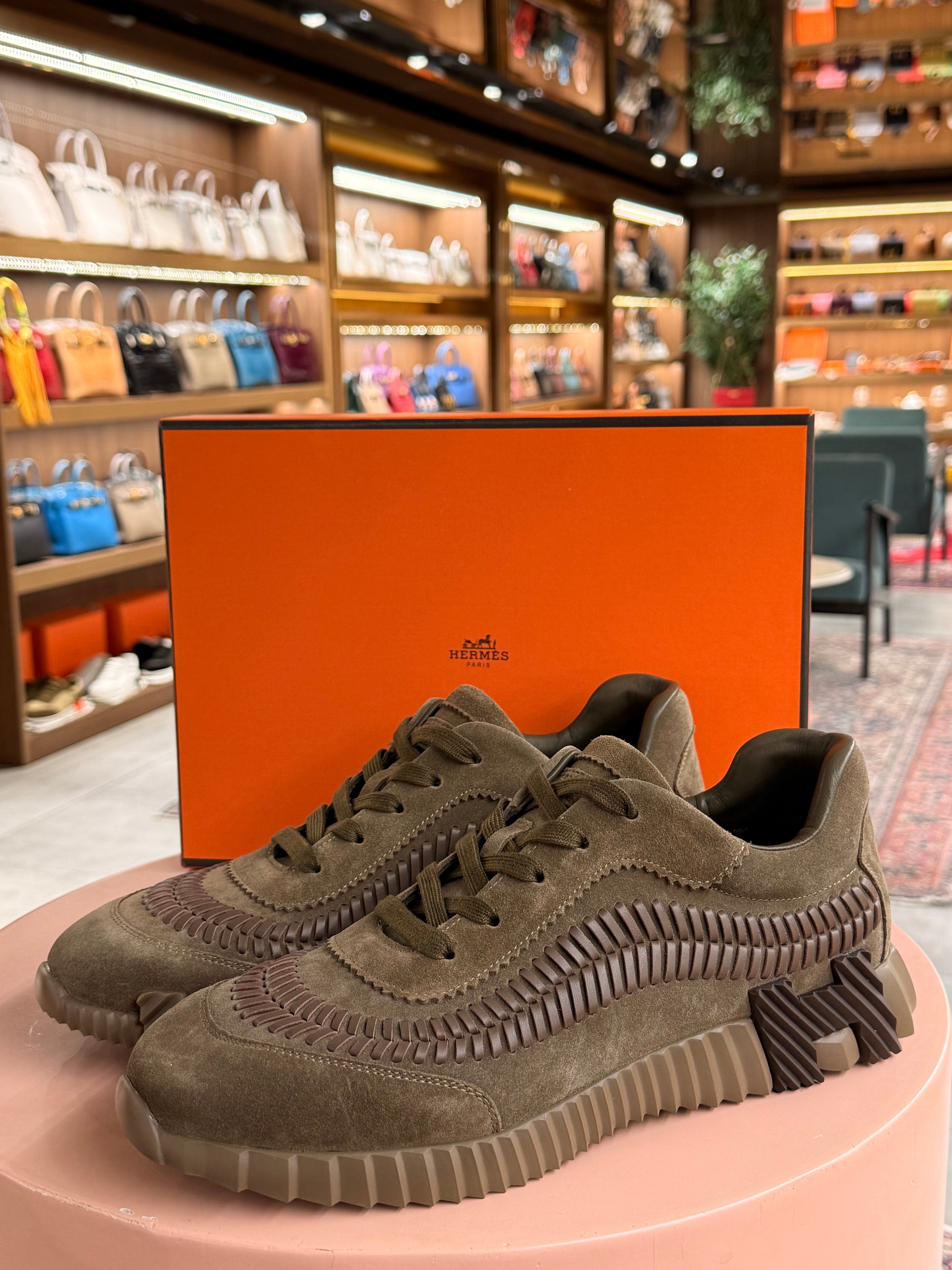 Hermes | Bouncing – Suede – Olive – Brown Hardware