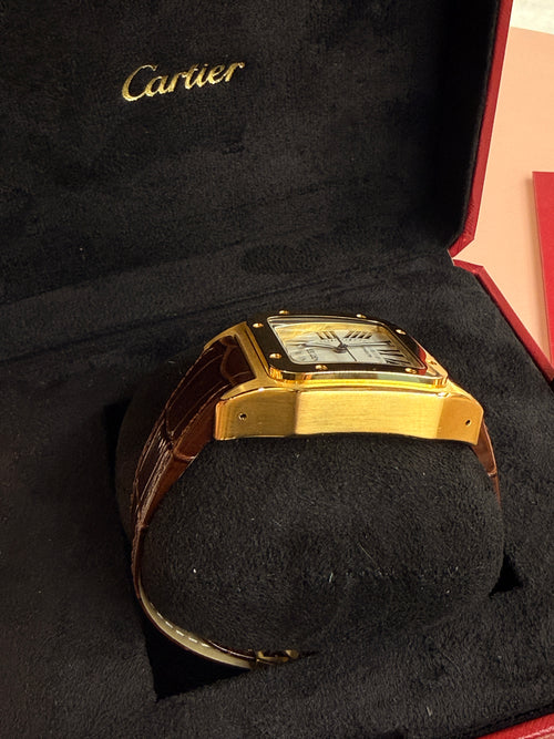 Cartier | Santos Man Watch – Gold – Brown – Gold Hardware