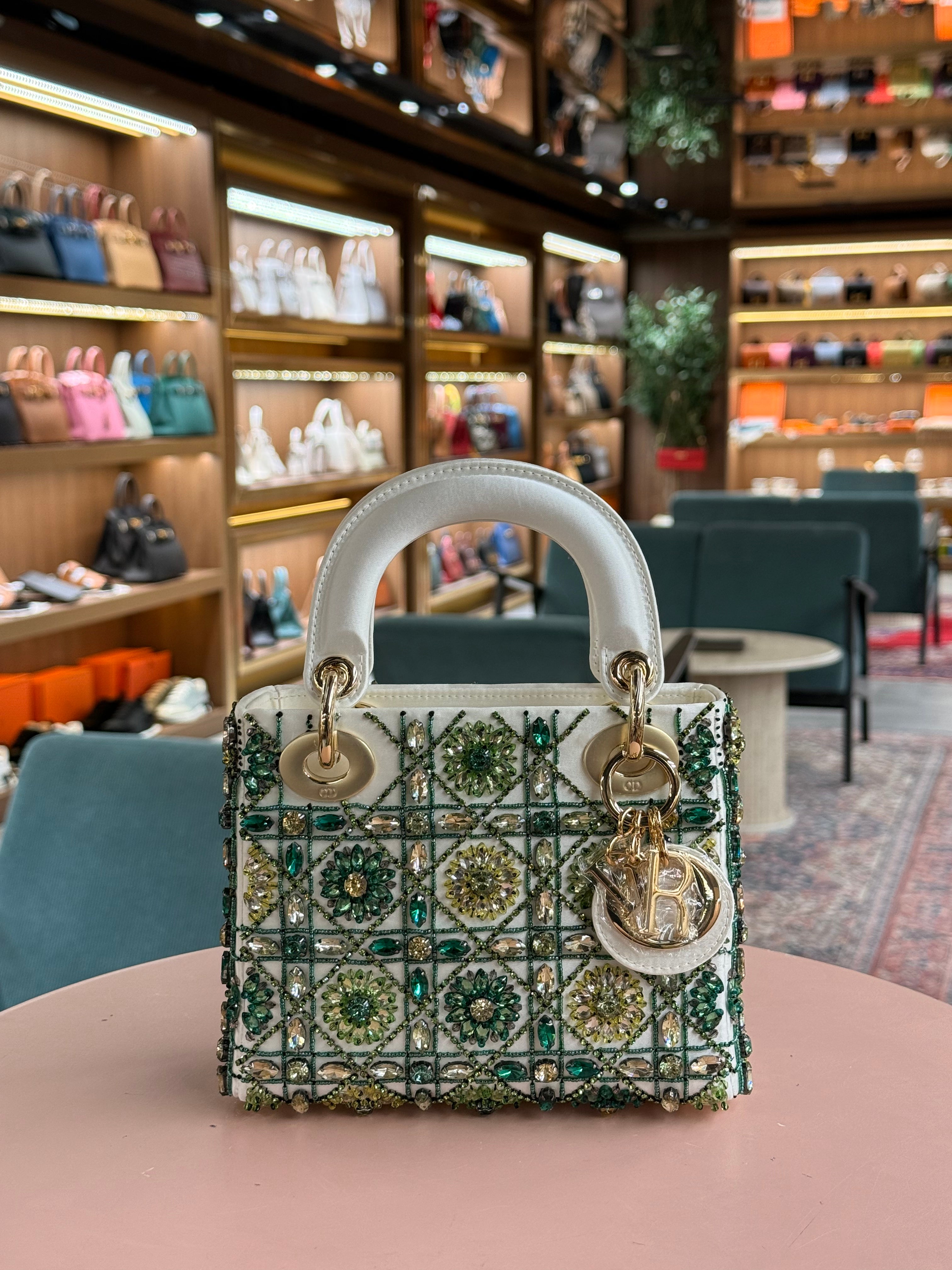 Dior | Lady Dior – Patent Leather – White/Green – Gold Hardware