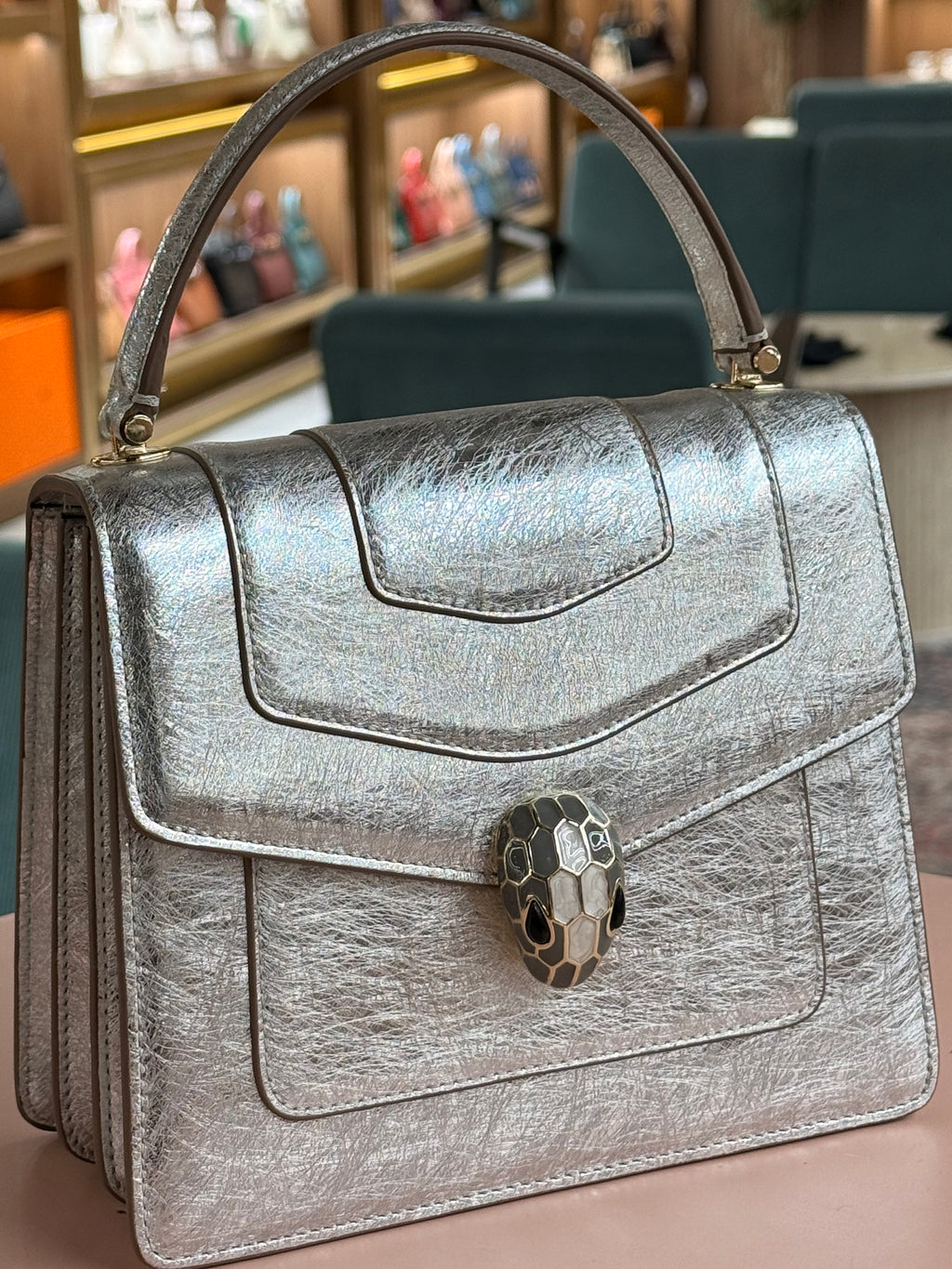 Bulgari | Serpenti Forever Top Handle (19) – Leather – Silver – Gold Hardware