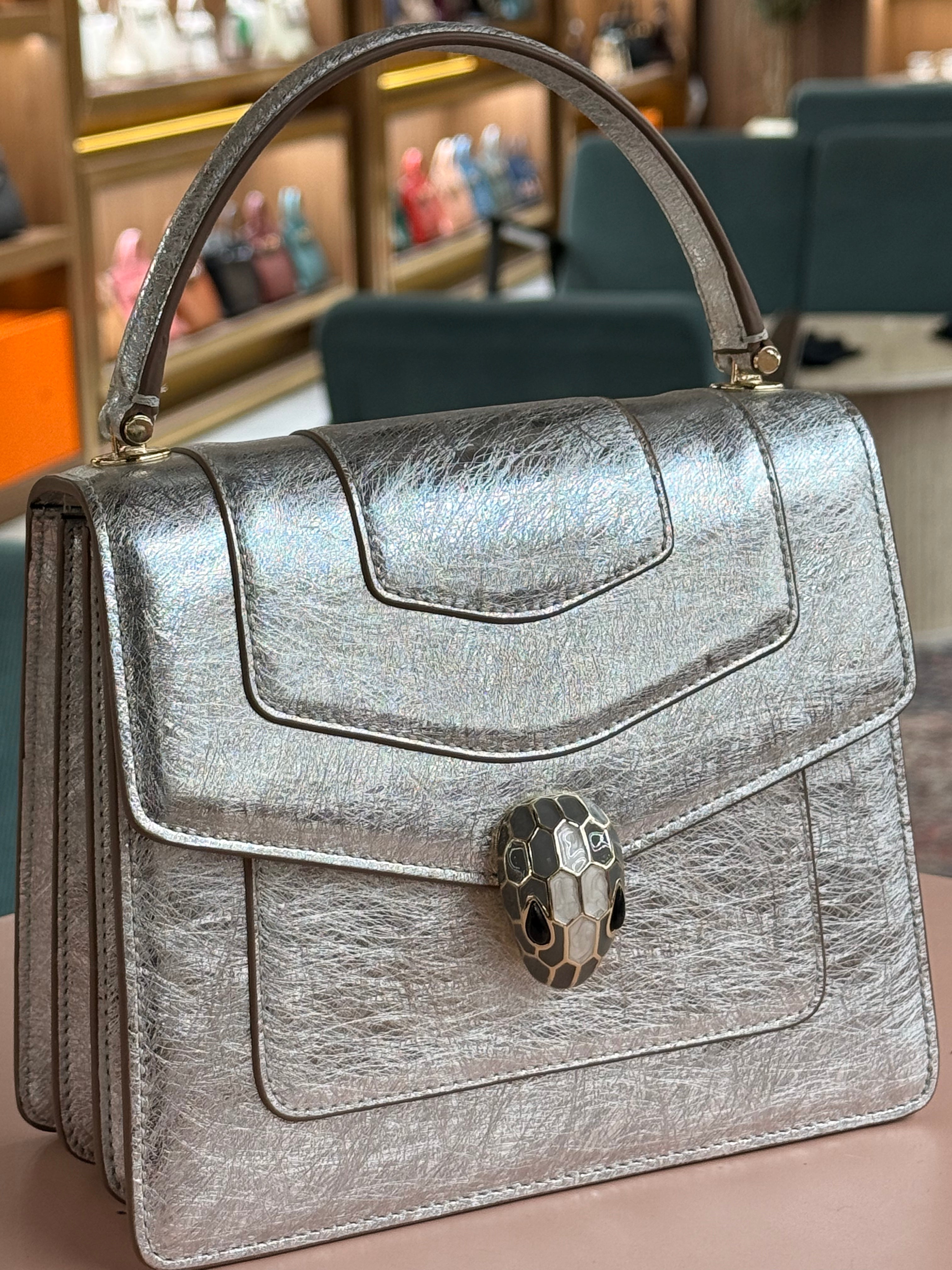 Bulgari | Serpenti Forever Top Handle (19) – Leather – Silver – Gold Hardware