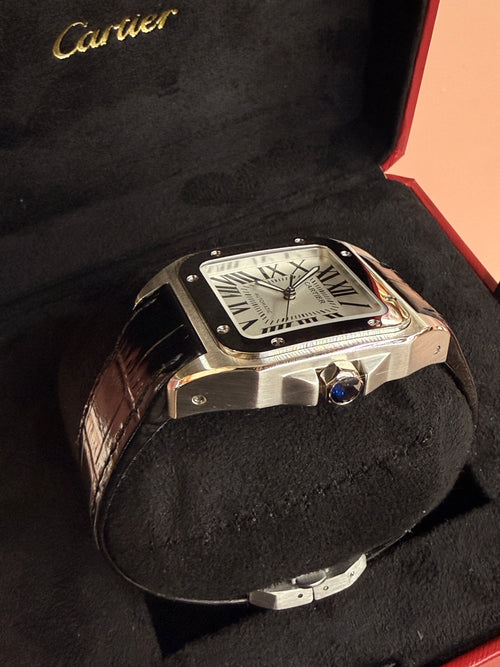 Cartier | Santos Man Watch – Stainless Steel – Silver – Silver Hardware