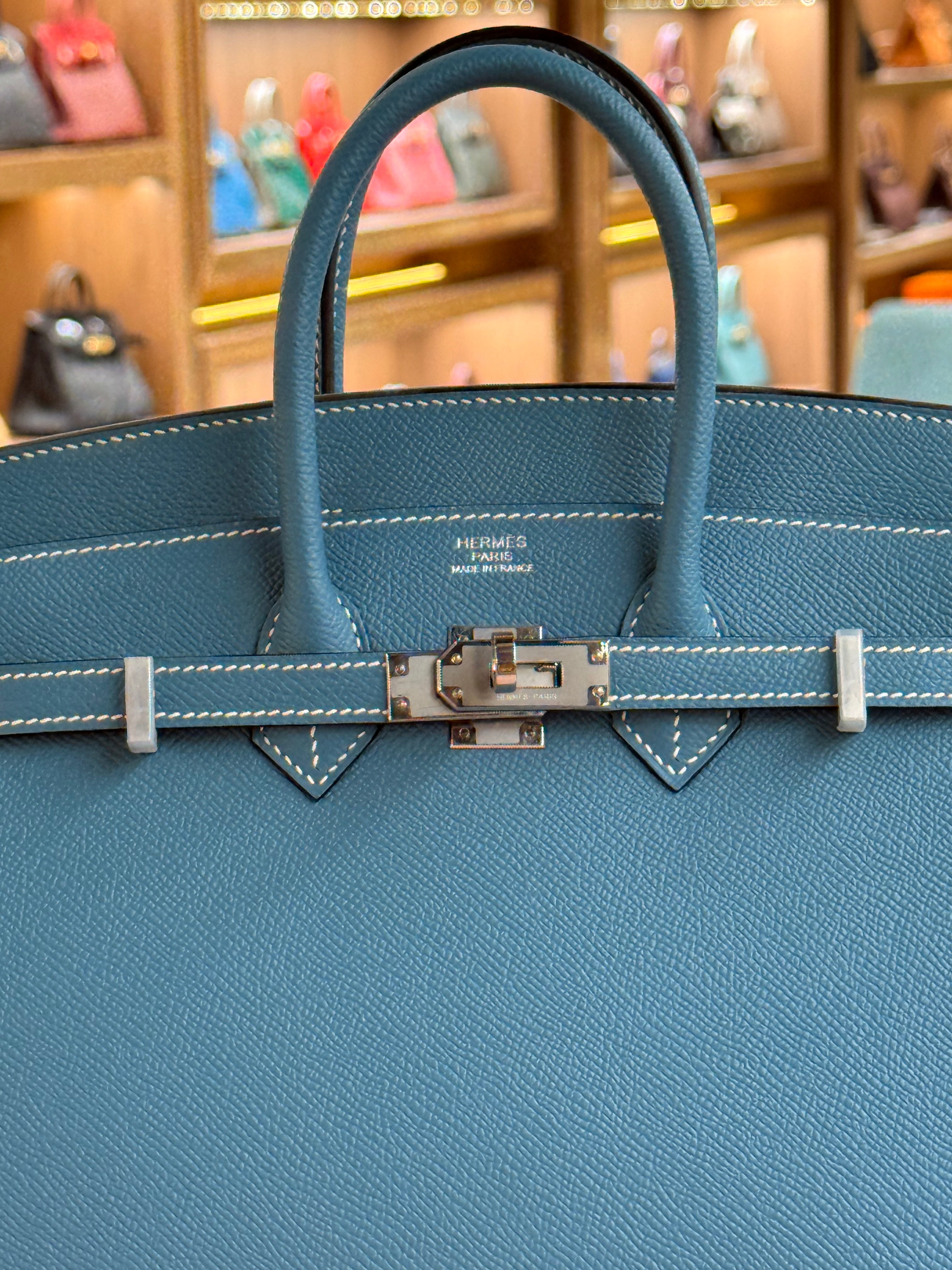 Hermes | Kelly (25) – Epsom – Bleu Brume – Palladium Hardware