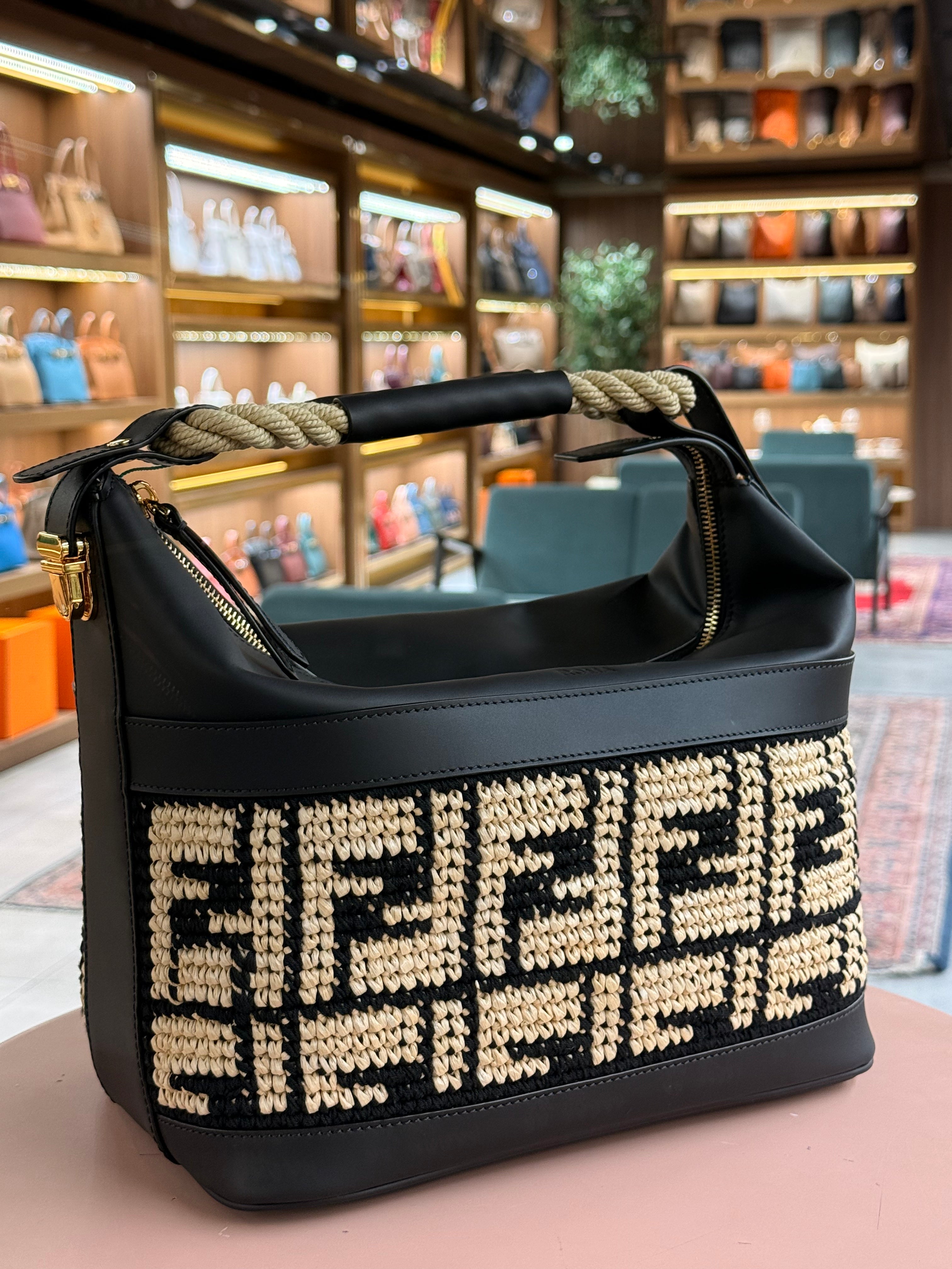 Fendi | Raffia (19) – Canvas – Black/Beige – Gold Hardware