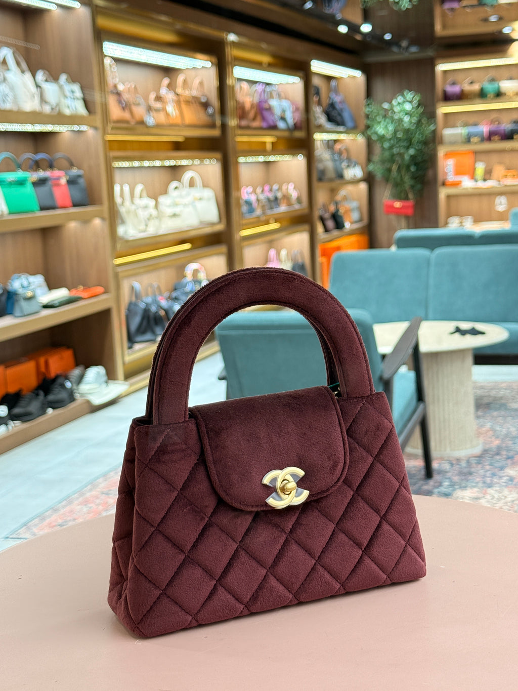 Chanel | Coco Handle Bag – Suede – Burgundy – Gold Hardware