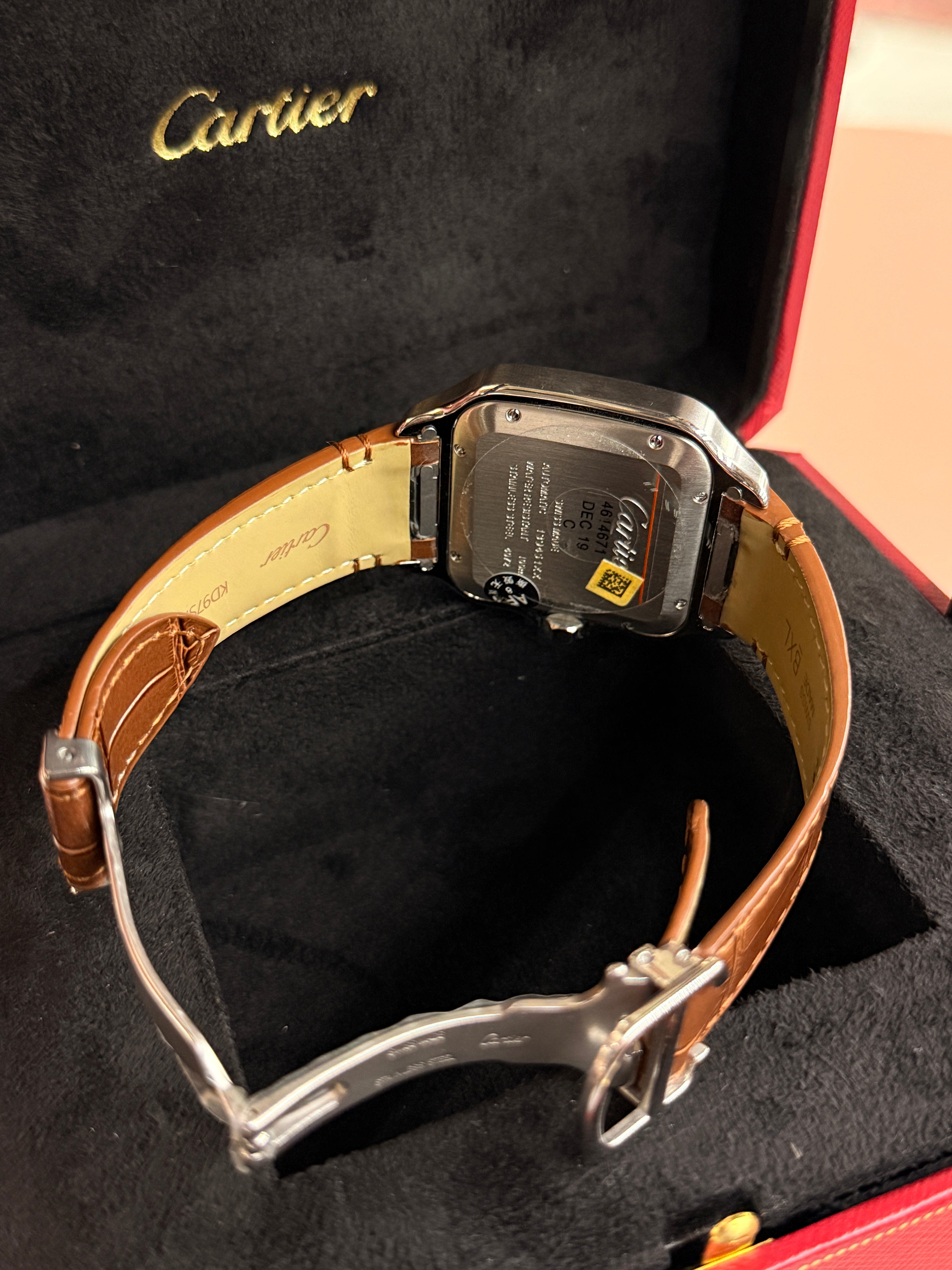Cartier | Santos Man Watch – Stainless Steel – Brown – Silver Hardware
