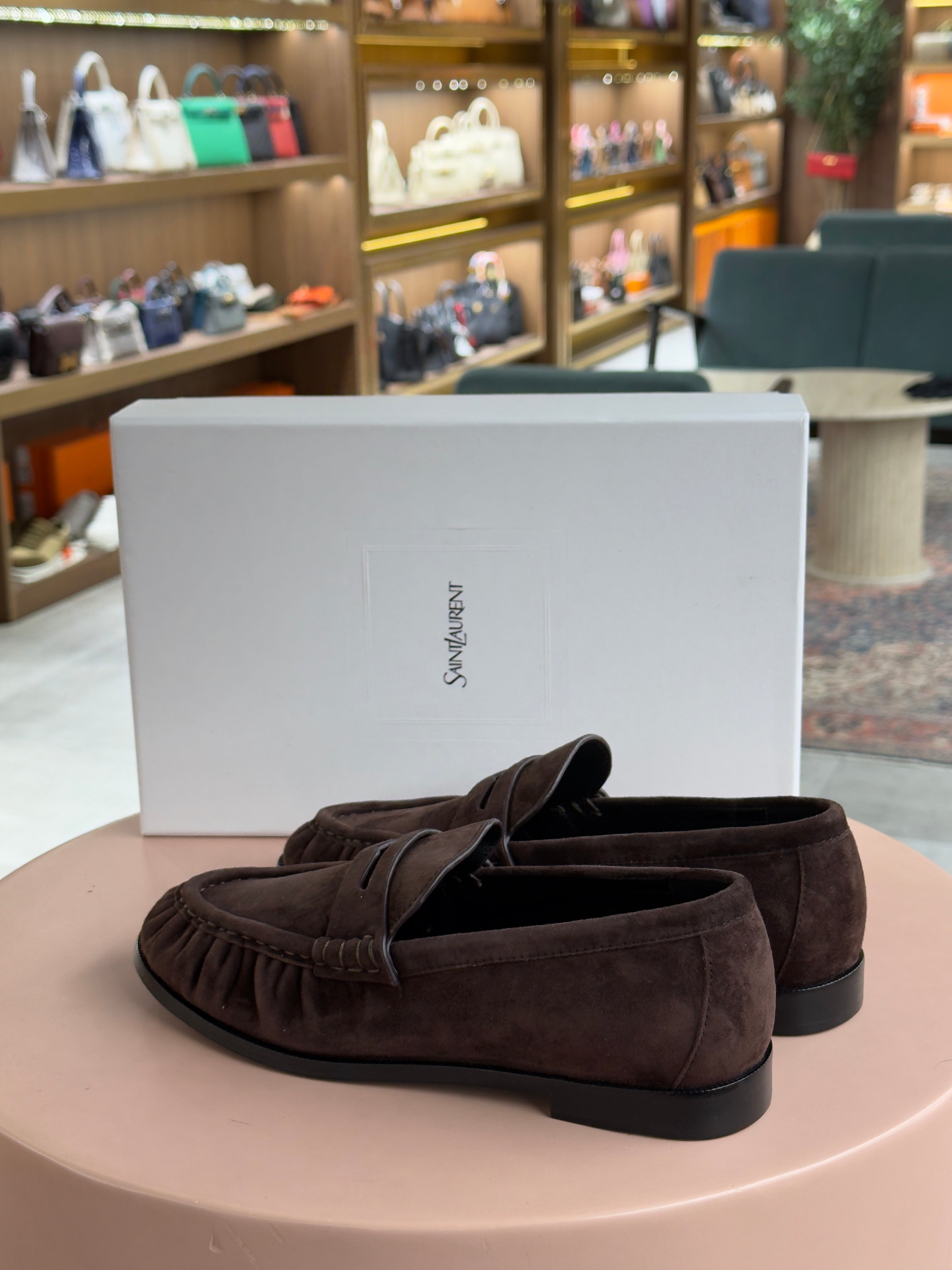 YSL | Loafer Supple – Suede – Brown – Gold Hardware