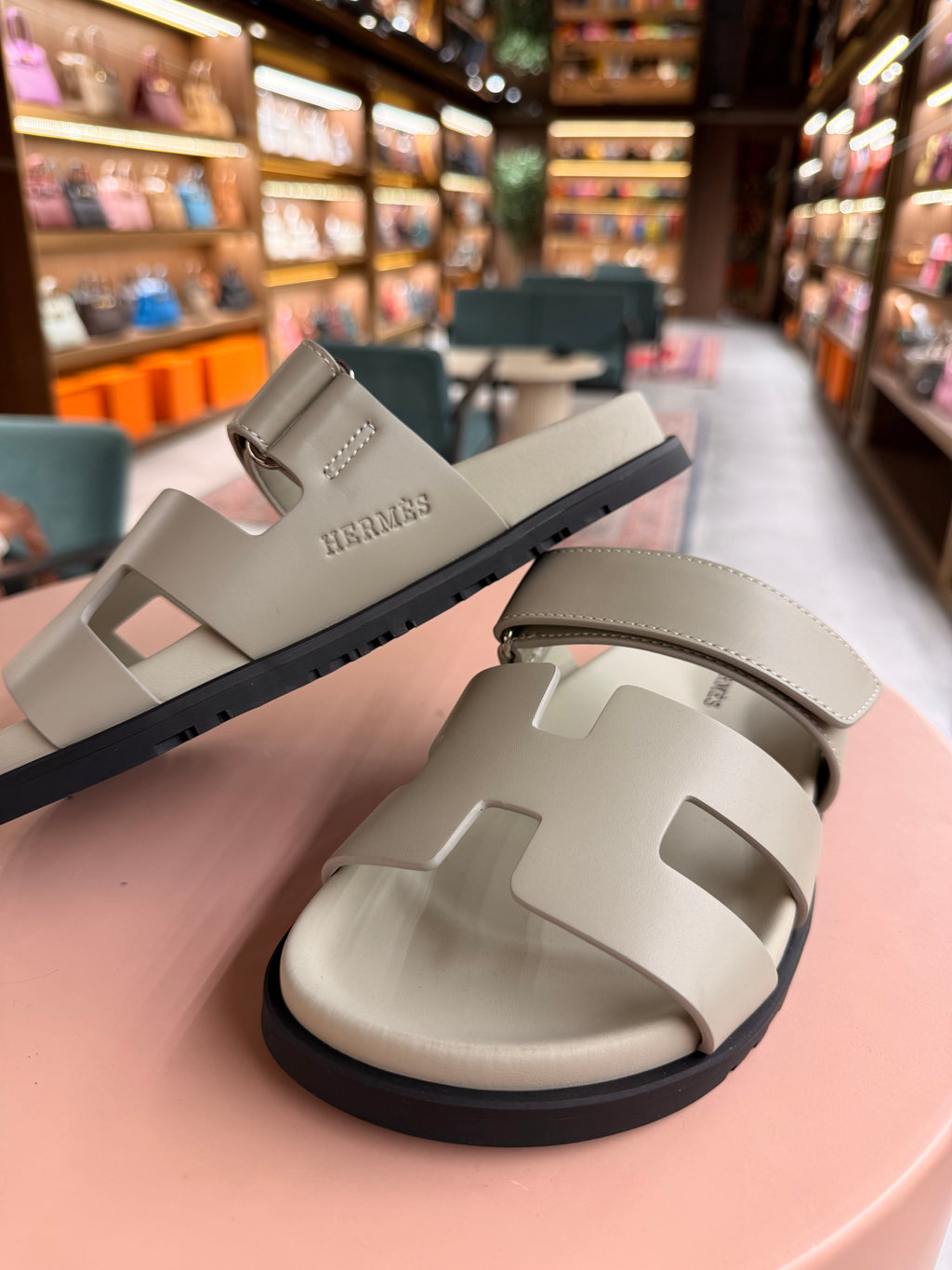 Hermes | Chypre-Sandal – Leather – Beige – Silver Hardware