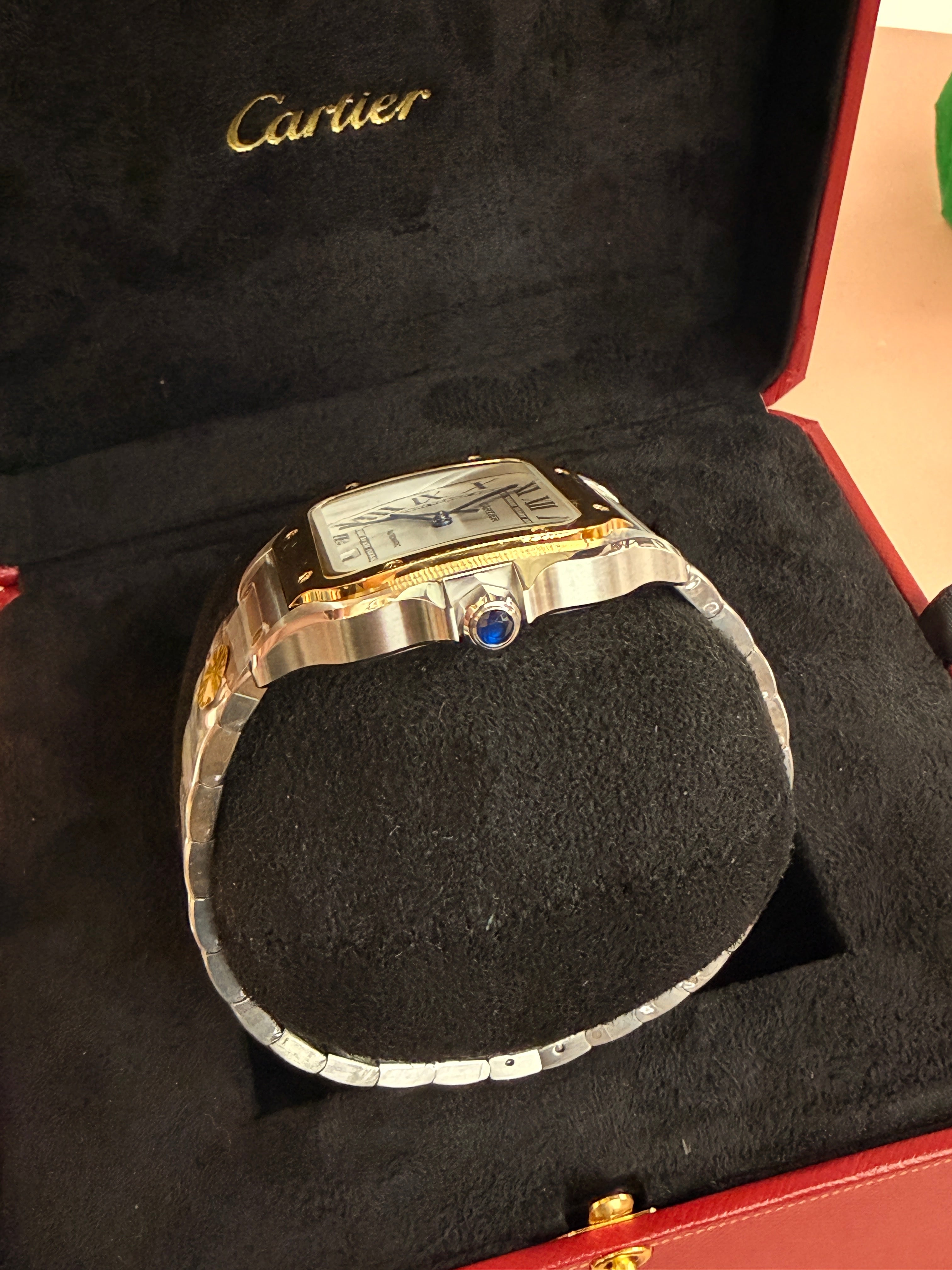 Cartier | Santos Man Watch – Stainless Steel – Silver – Gold Hardware