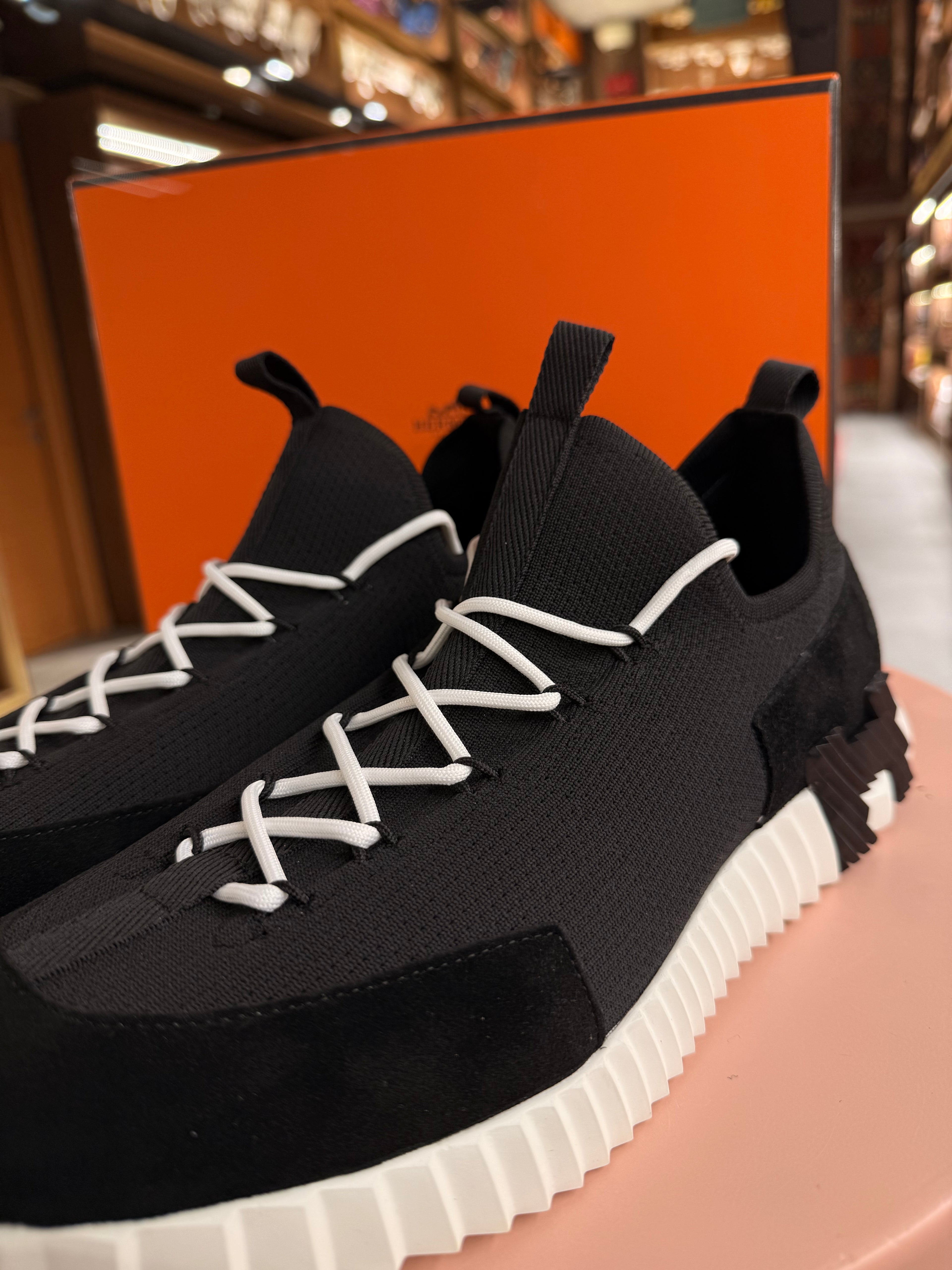 Hermes | Bouncing – Suede & Knit – Black – White Hardware